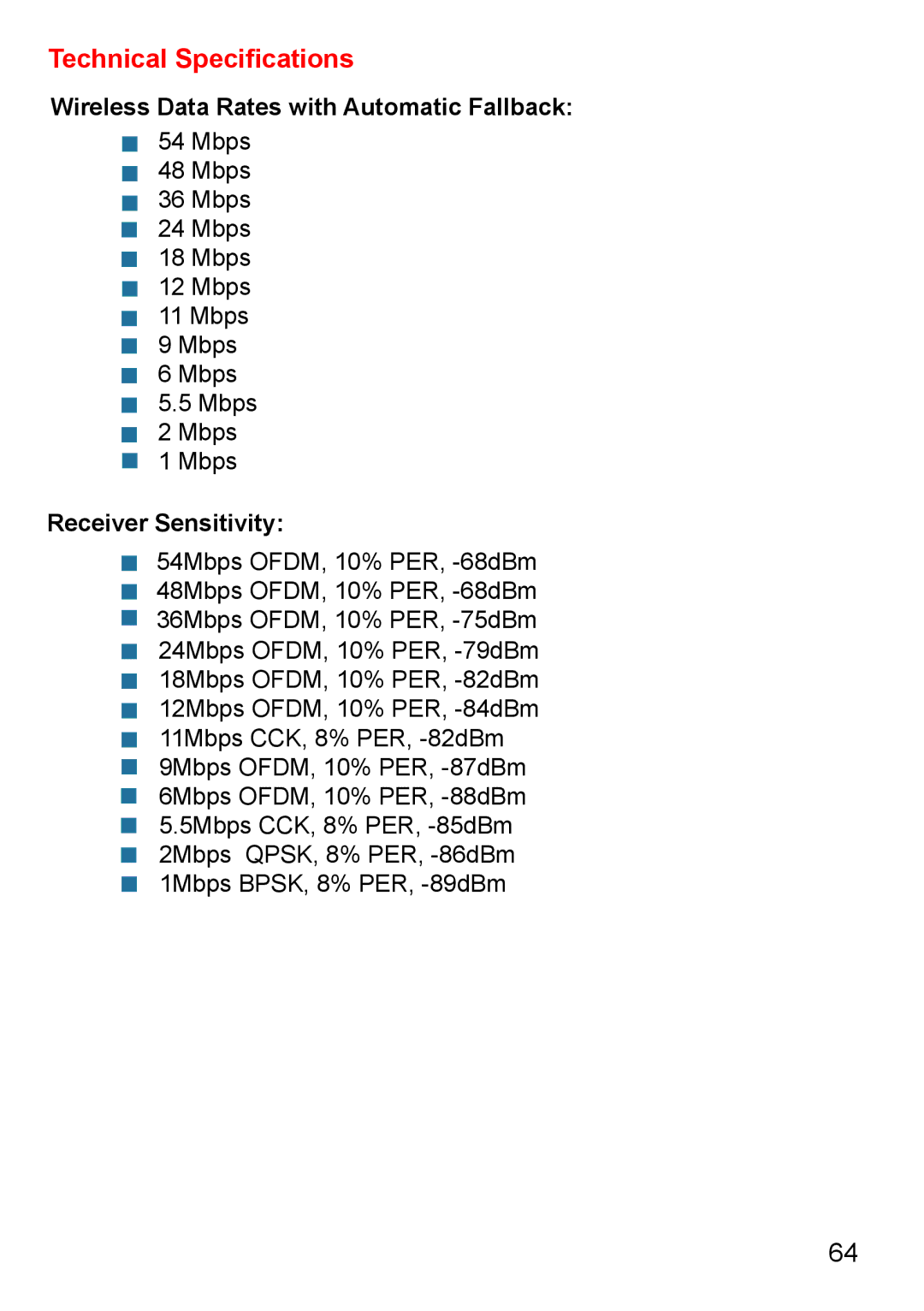 D-Link Di-524 manual Wireless Data Rates with Automatic Fallback 