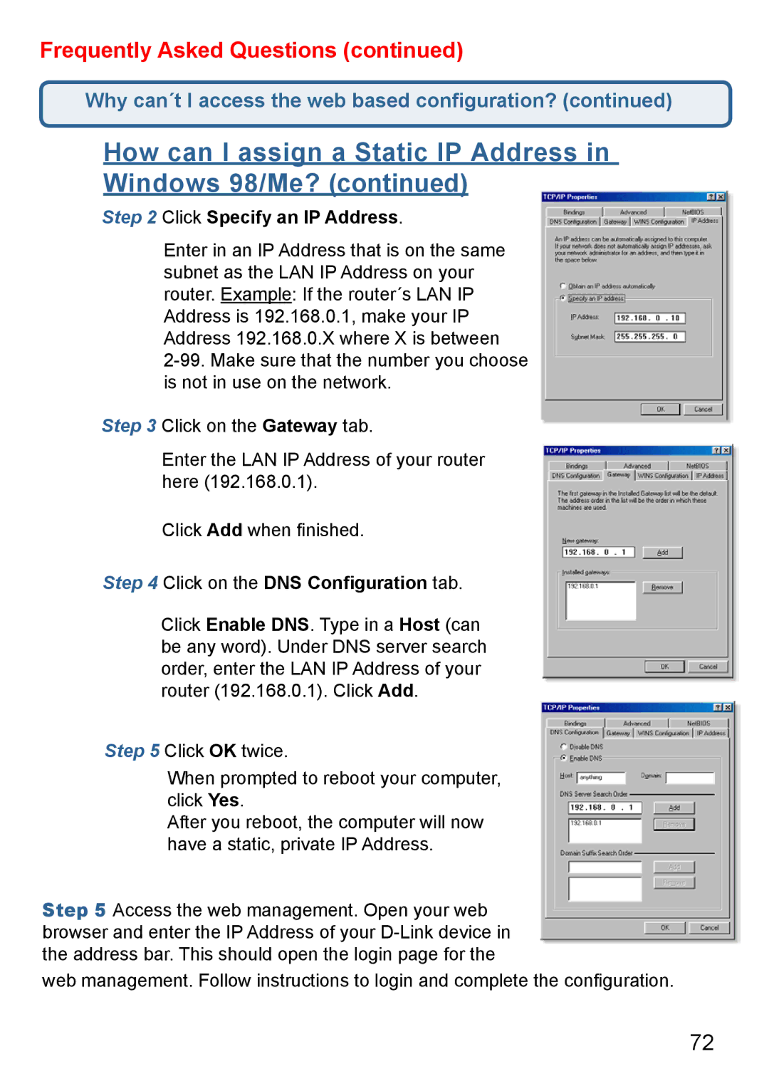 D-Link Di-524 manual Click Specify an IP Address 