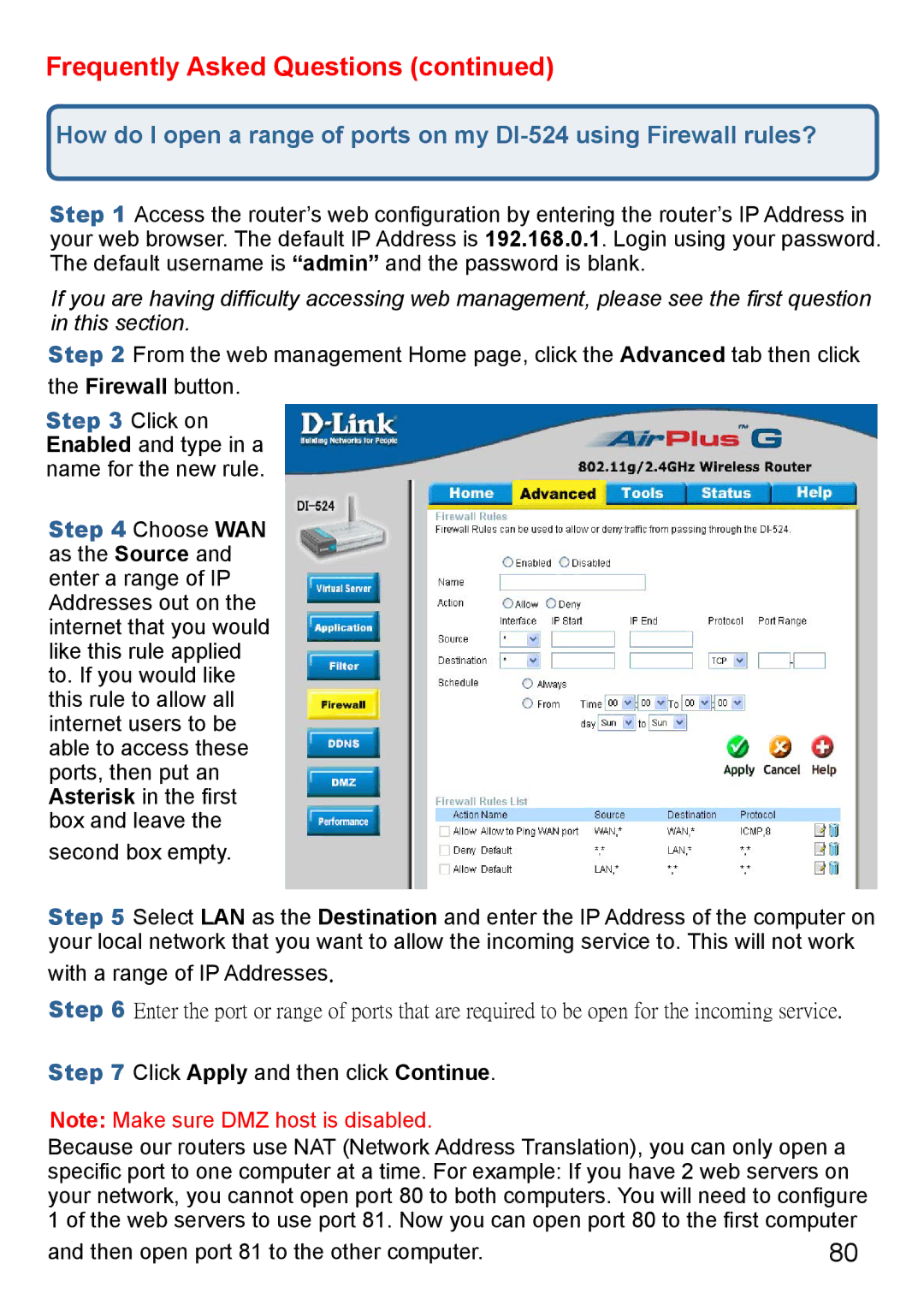 D-Link Di-524 manual Frequently Asked Questions 