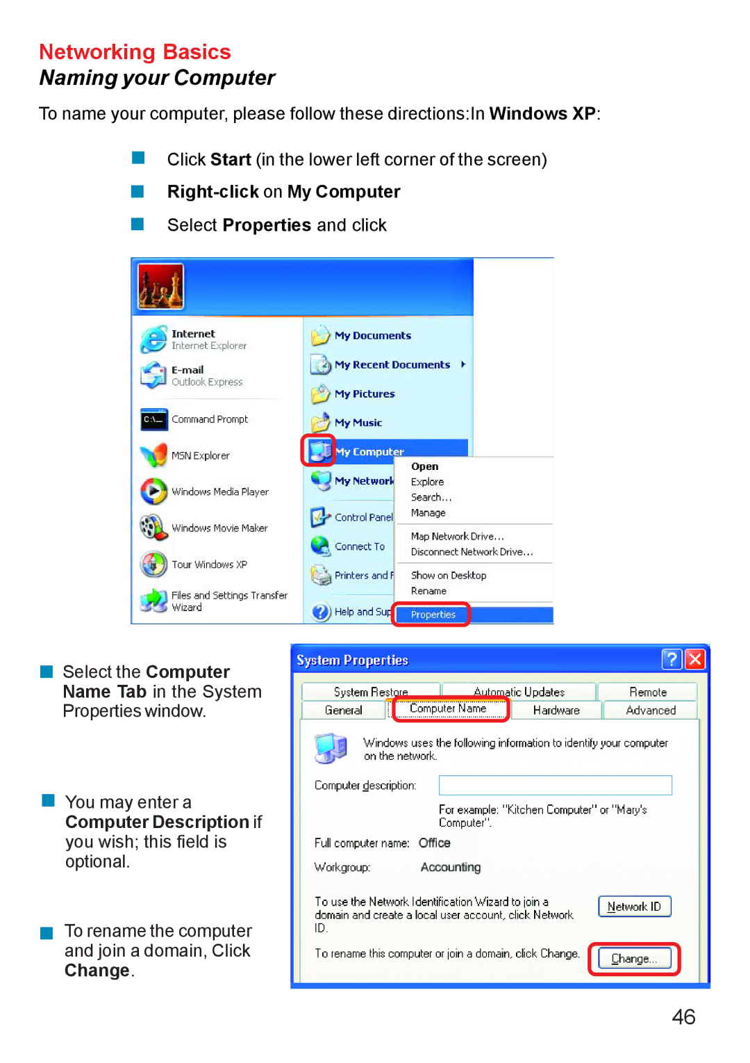 D-Link Di-524 manual Naming your Computer, Right-click on My Computer 