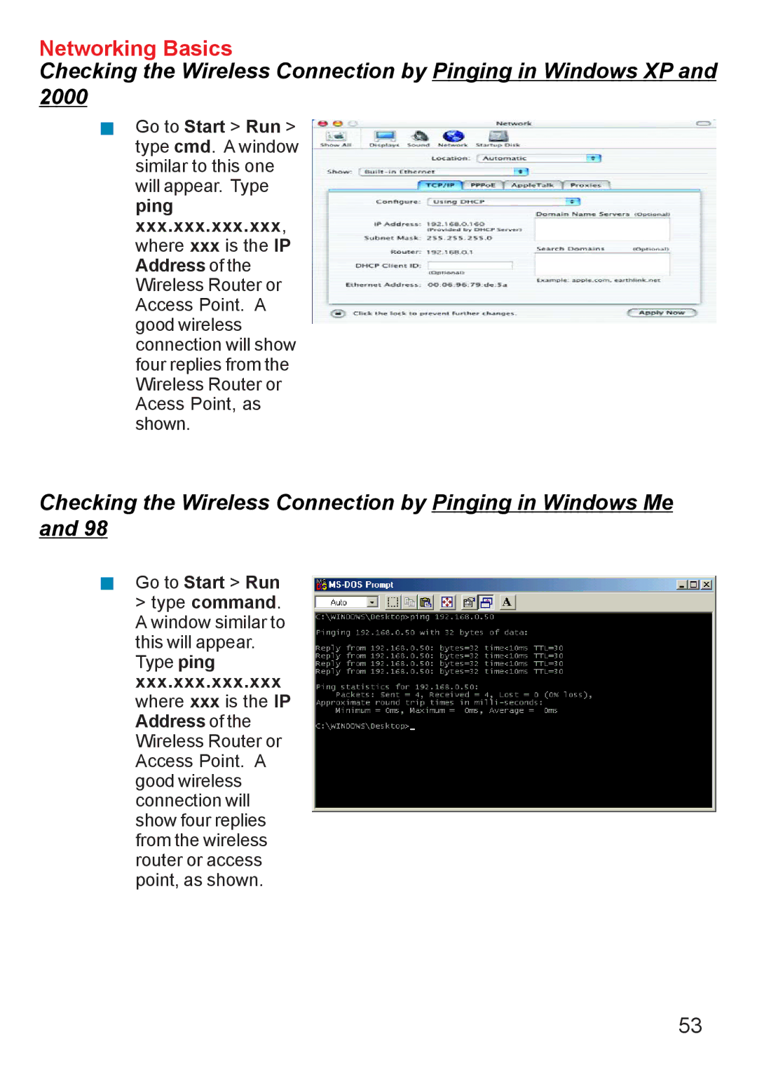 D-Link Di-524 manual Checking the Wireless Connection by Pinging in Windows Me 