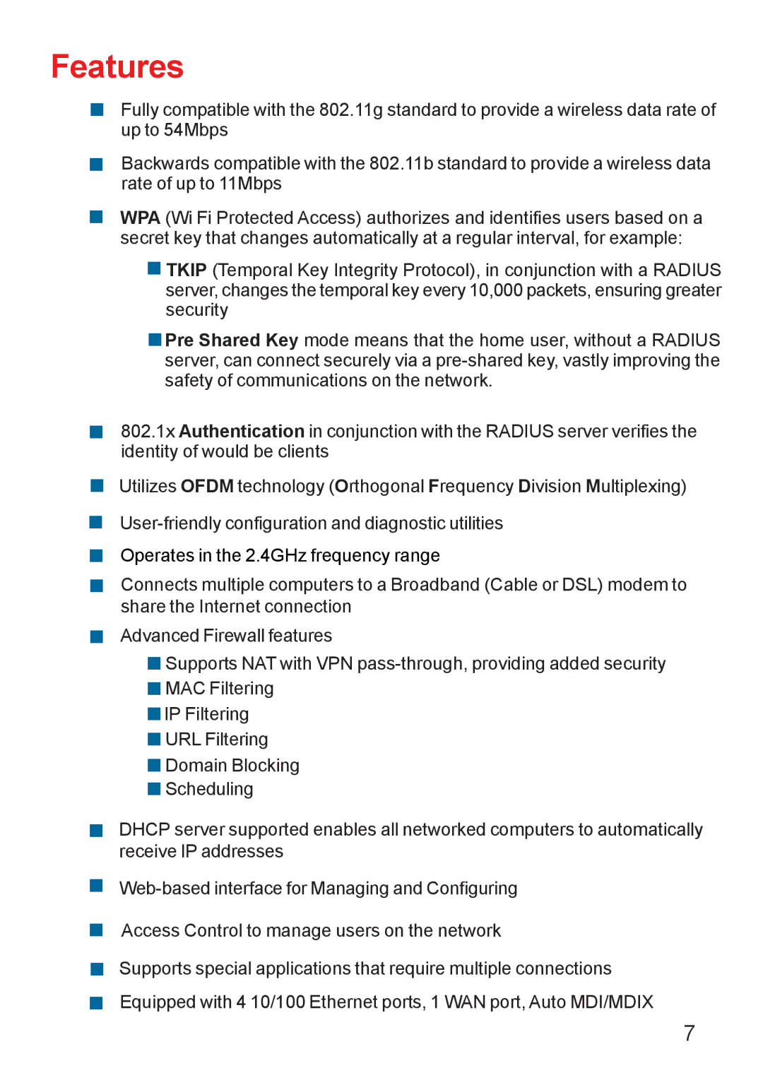 D-Link Di-524 manual Features 