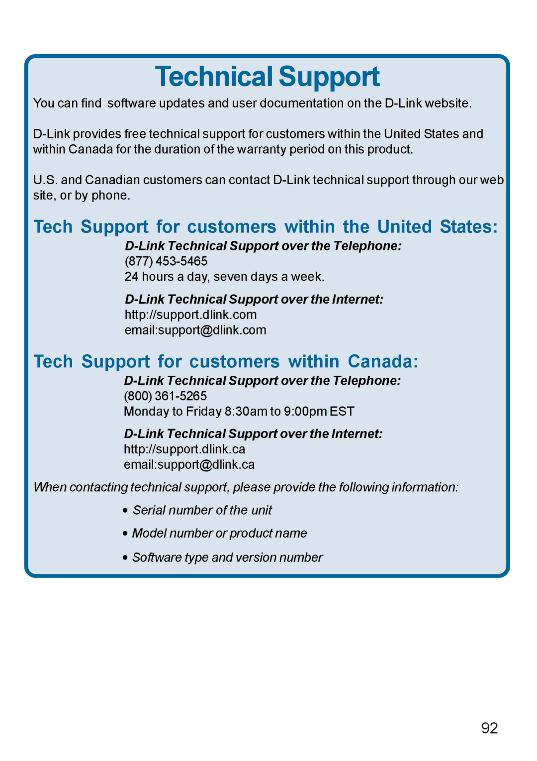 D-Link Di-524 manual Technical Support 