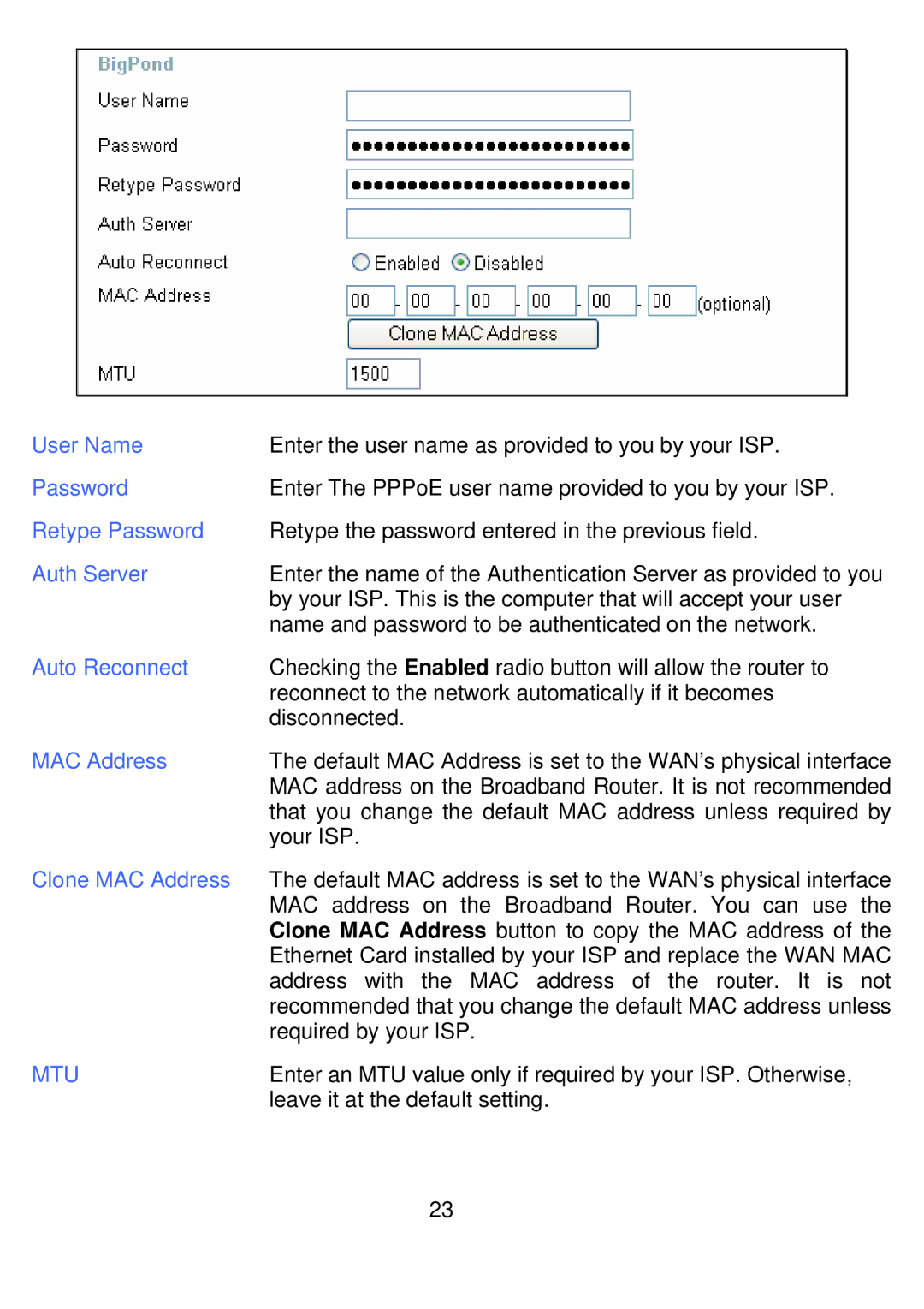 D-Link DI-524UP manual User Name, Auth Server, Auto Reconnect 