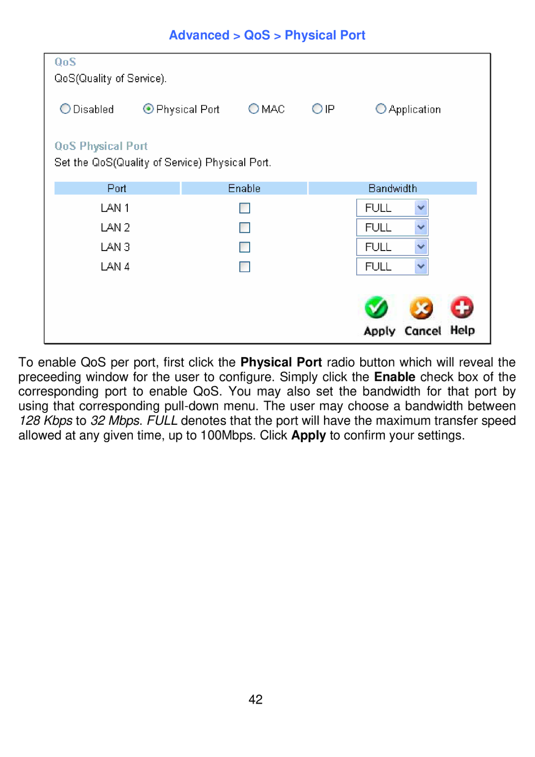 D-Link DI-524UP manual Advanced QoS Physical Port 