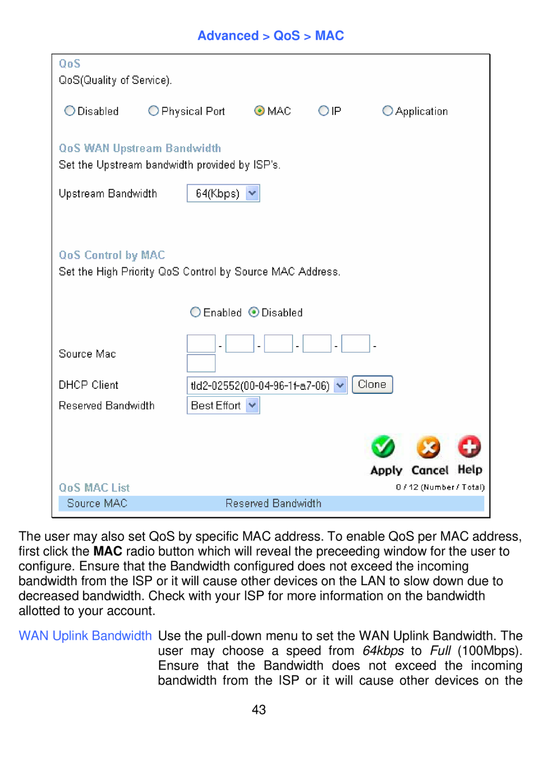 D-Link DI-524UP manual Advanced QoS MAC 