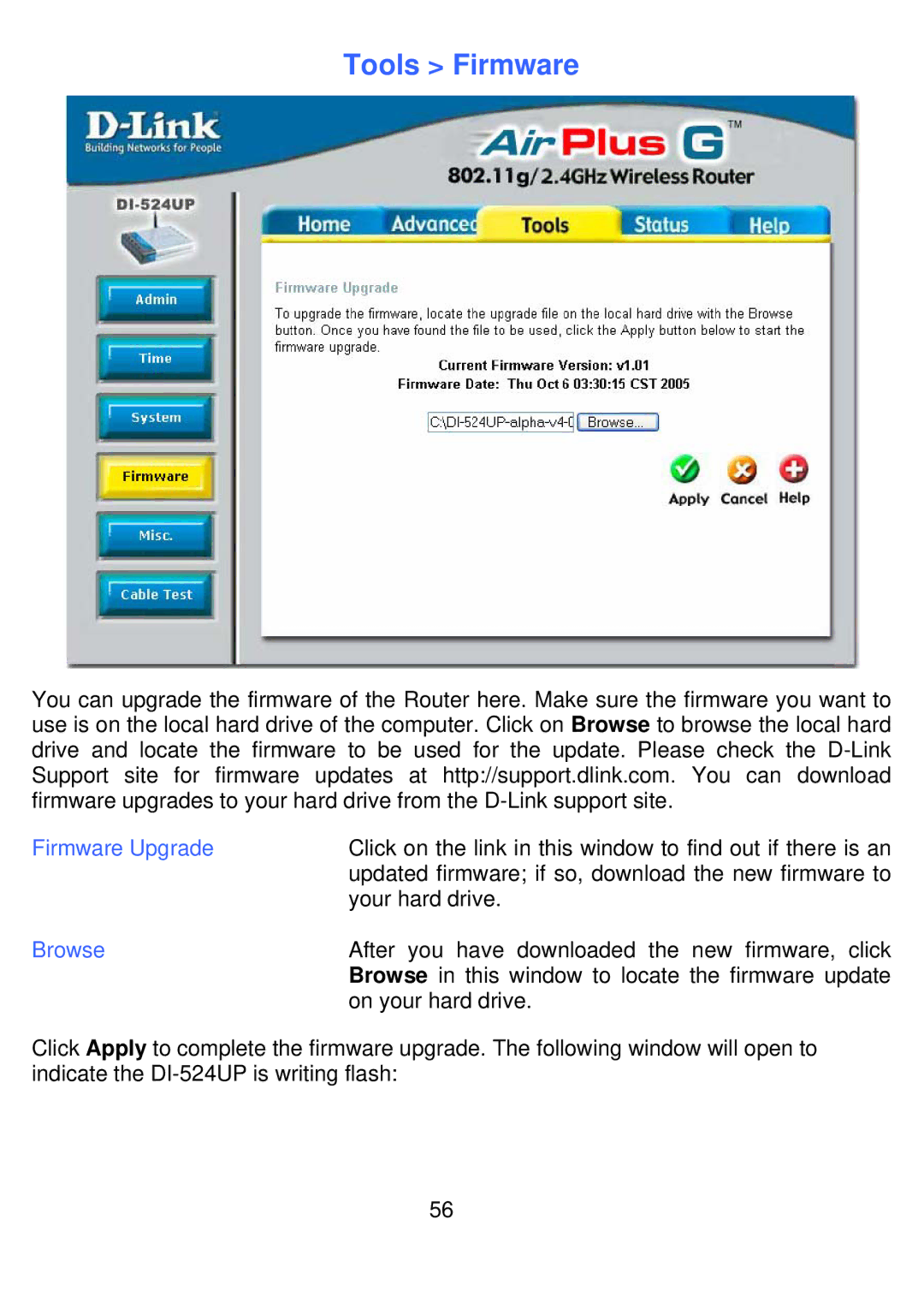 D-Link DI-524UP manual Tools Firmware, Firmware Upgrade, Browse 