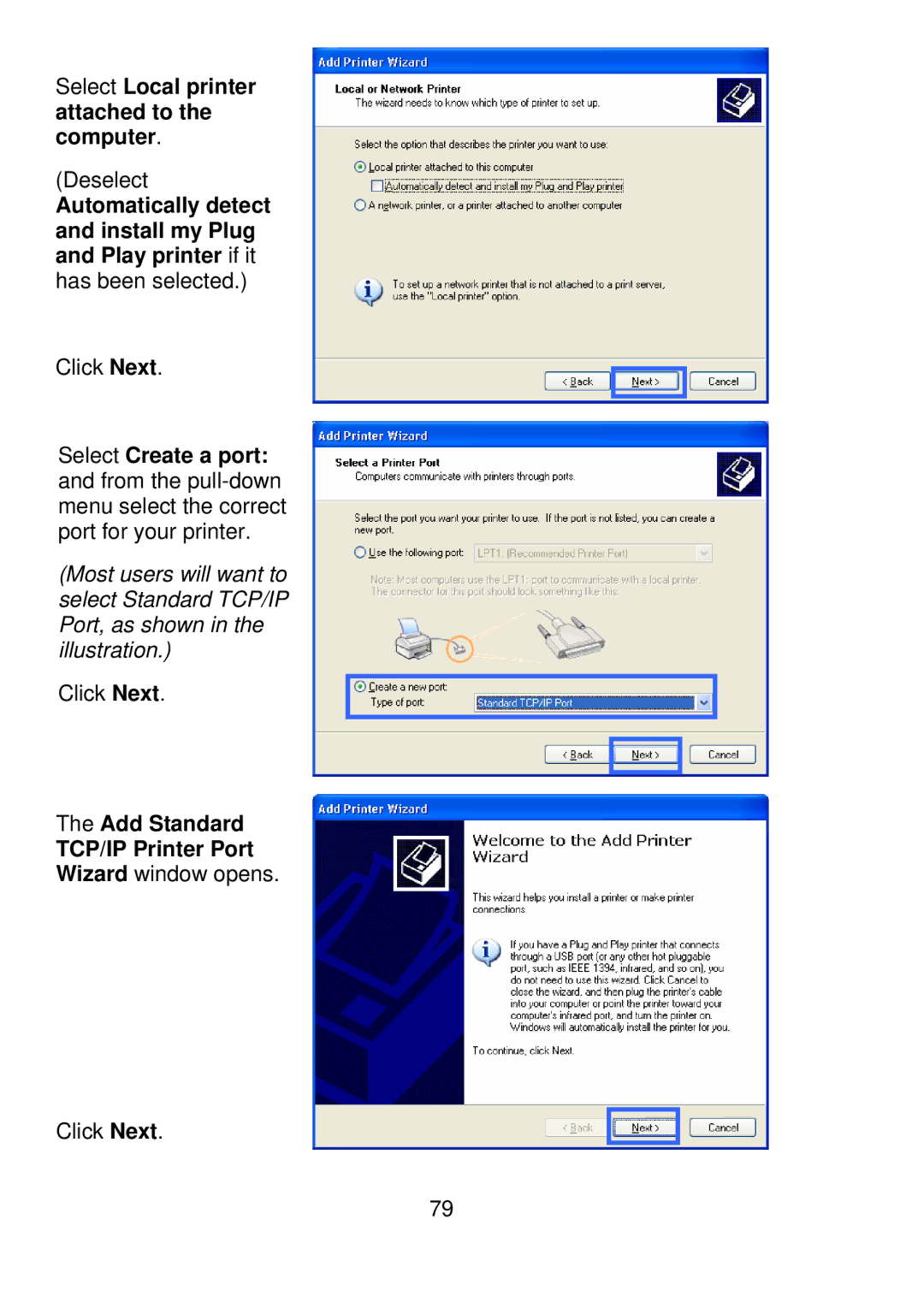 D-Link DI-524UP manual Add Standard TCP/IP Printer Port Wizard window opens 