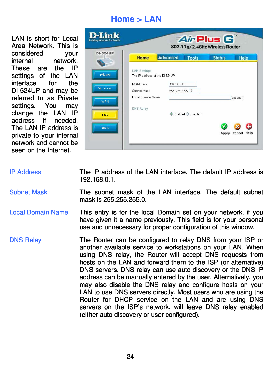 D-Link DI-524UP manual Home LAN 