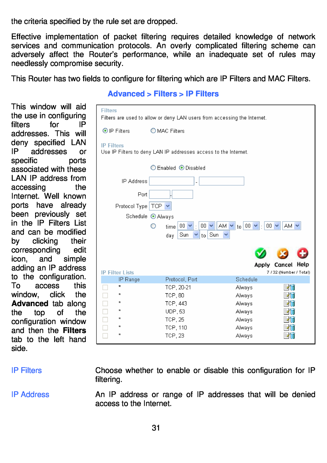 D-Link DI-524UP manual Advanced Filters IP Filters, Advanced tab along 