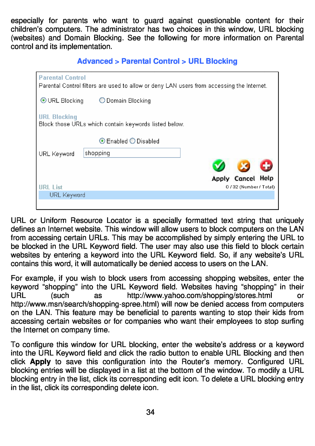 D-Link DI-524UP manual Advanced Parental Control URL Blocking 