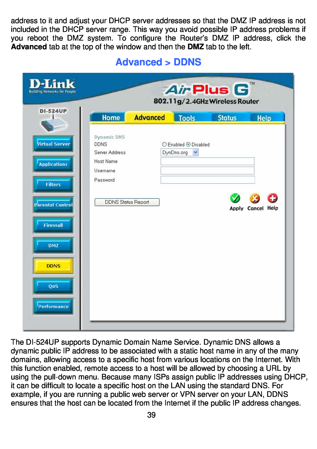 D-Link DI-524UP manual Advanced DDNS 
