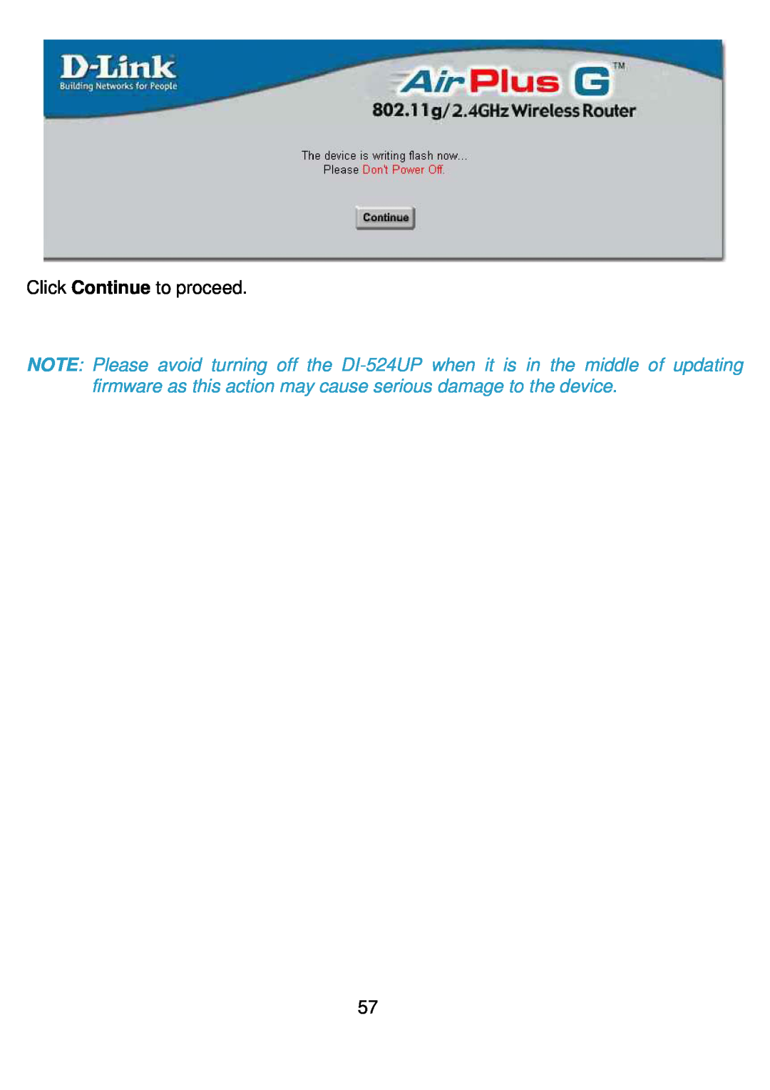 D-Link DI-524UP manual Click Continue to proceed 