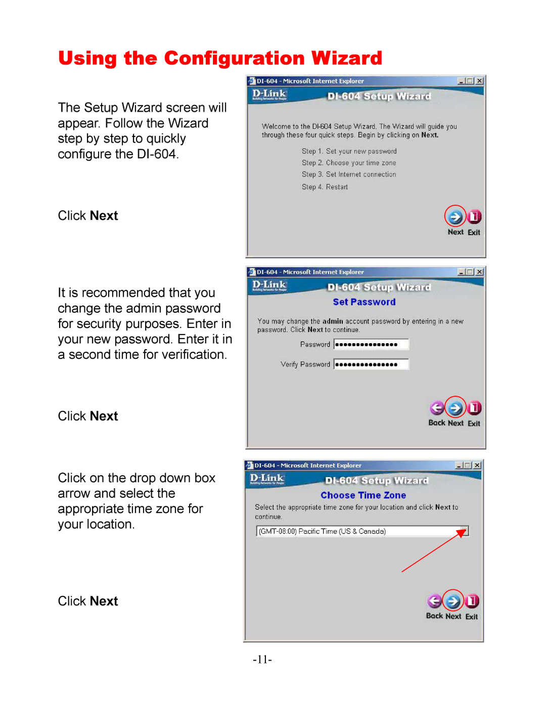 D-Link DI-604 manual Using the Configuration Wizard 