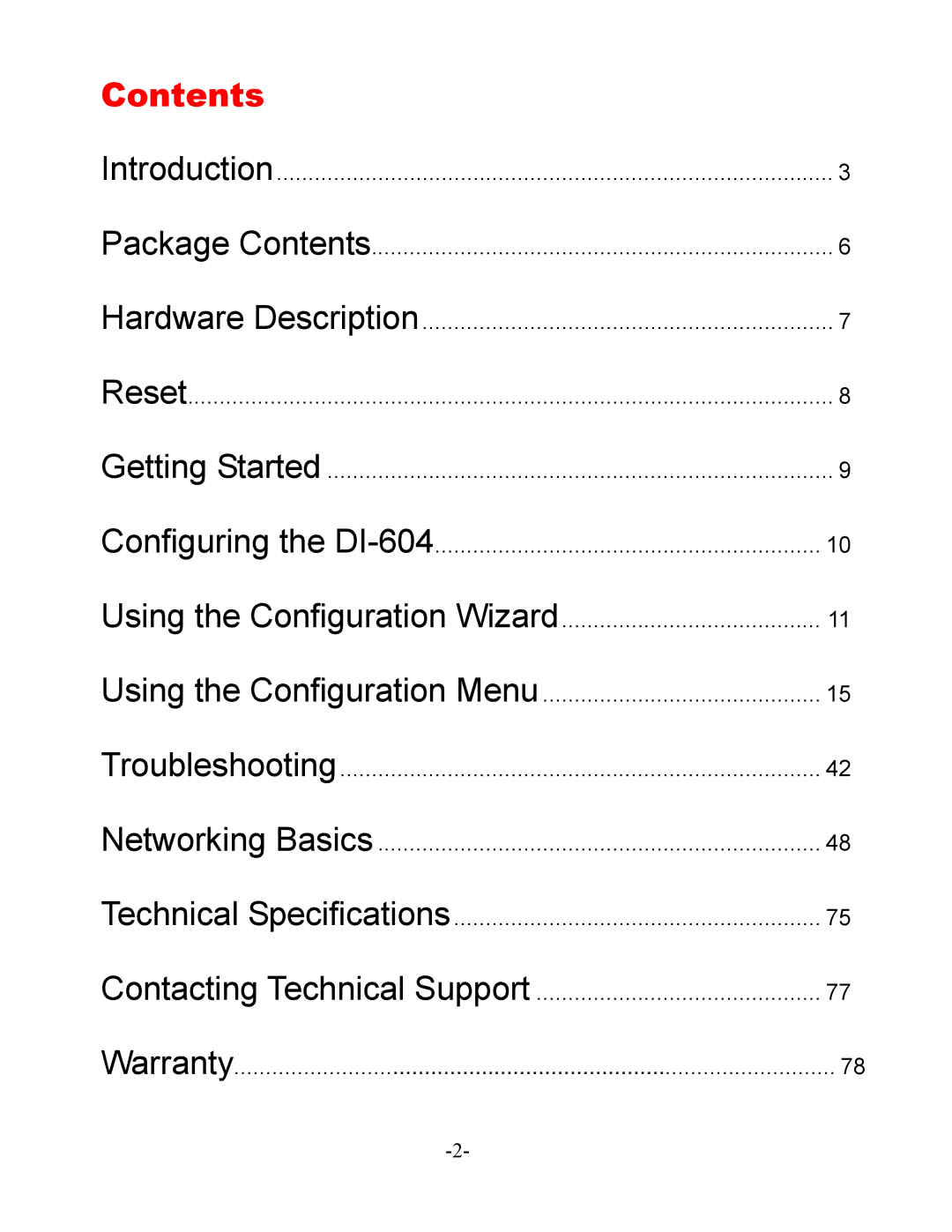 D-Link DI-604 manual Contents 