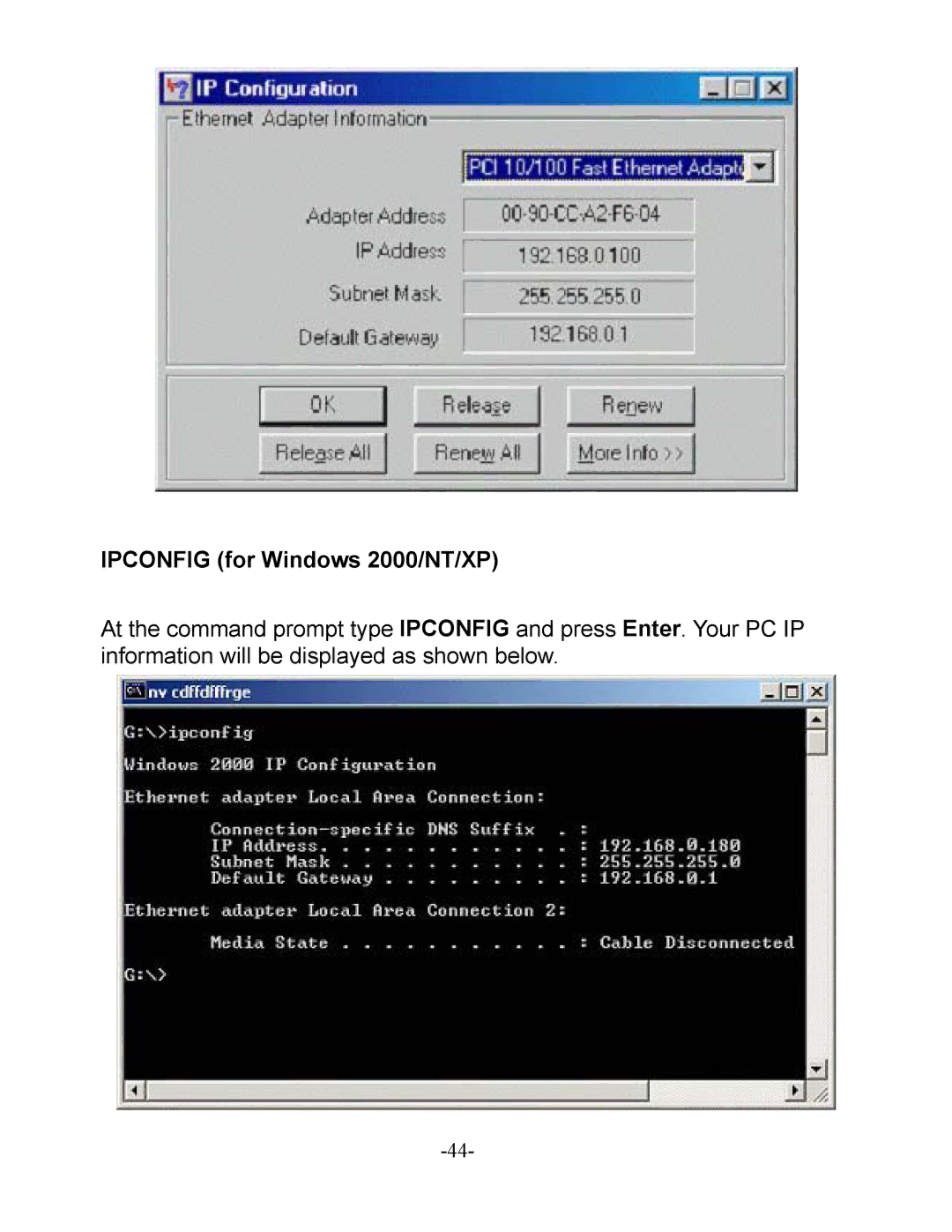 D-Link DI-604 manual Ipconfig for Windows 2000/NT/XP 