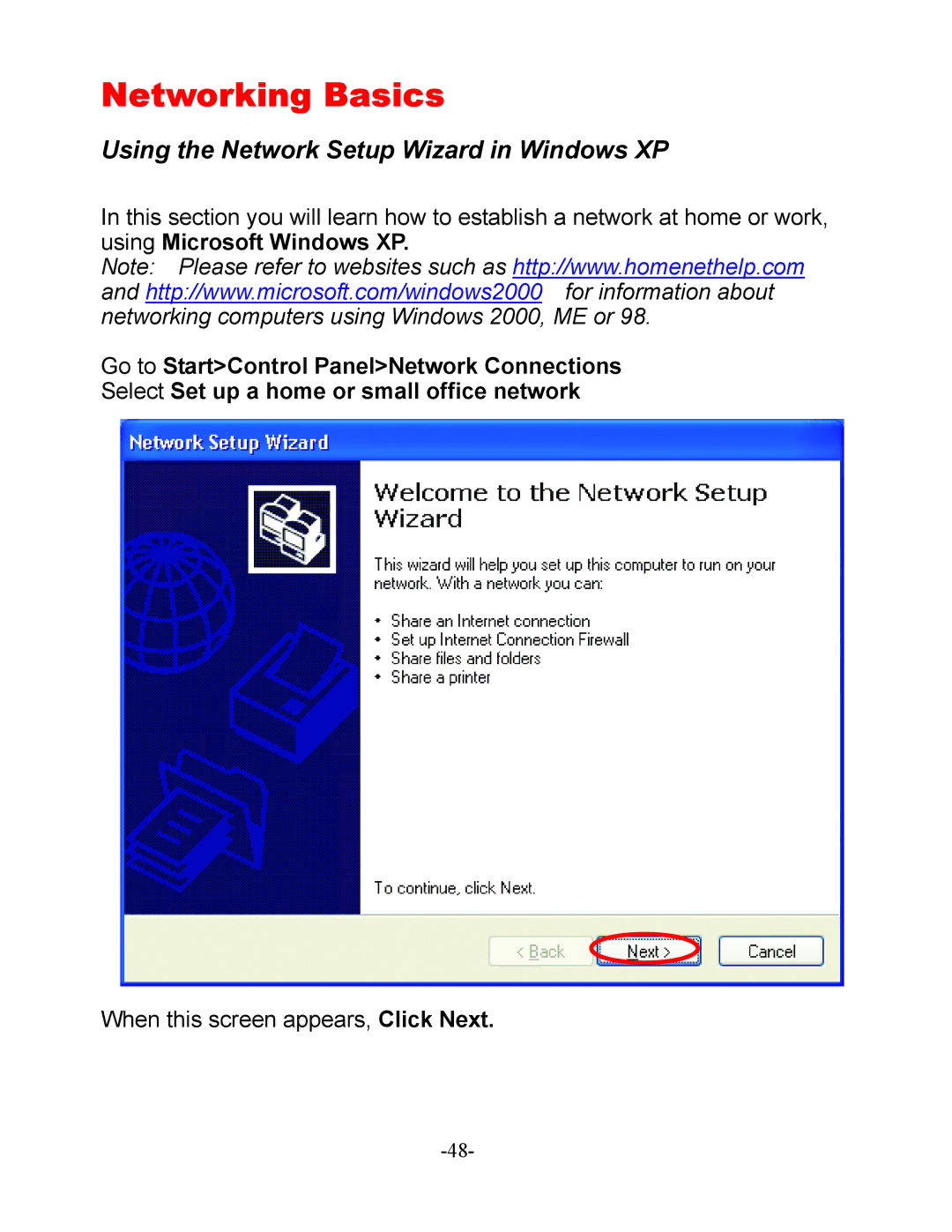 D-Link DI-604 manual Networking Basics, Using the Network Setup Wizard in Windows XP 