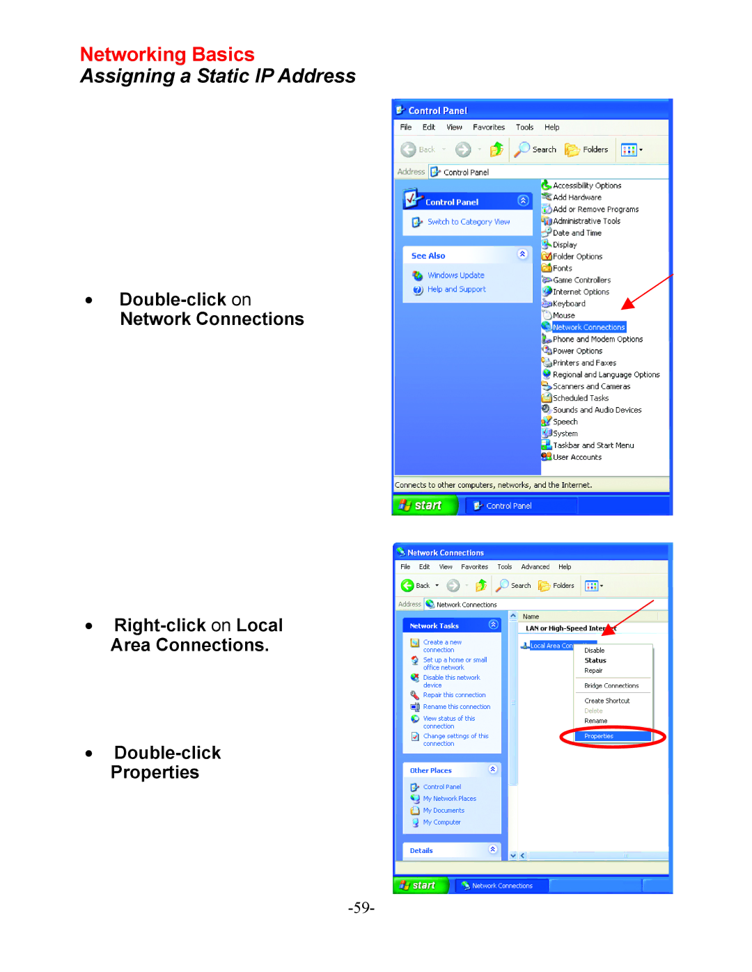 D-Link DI-604 manual Assigning a Static IP Address 