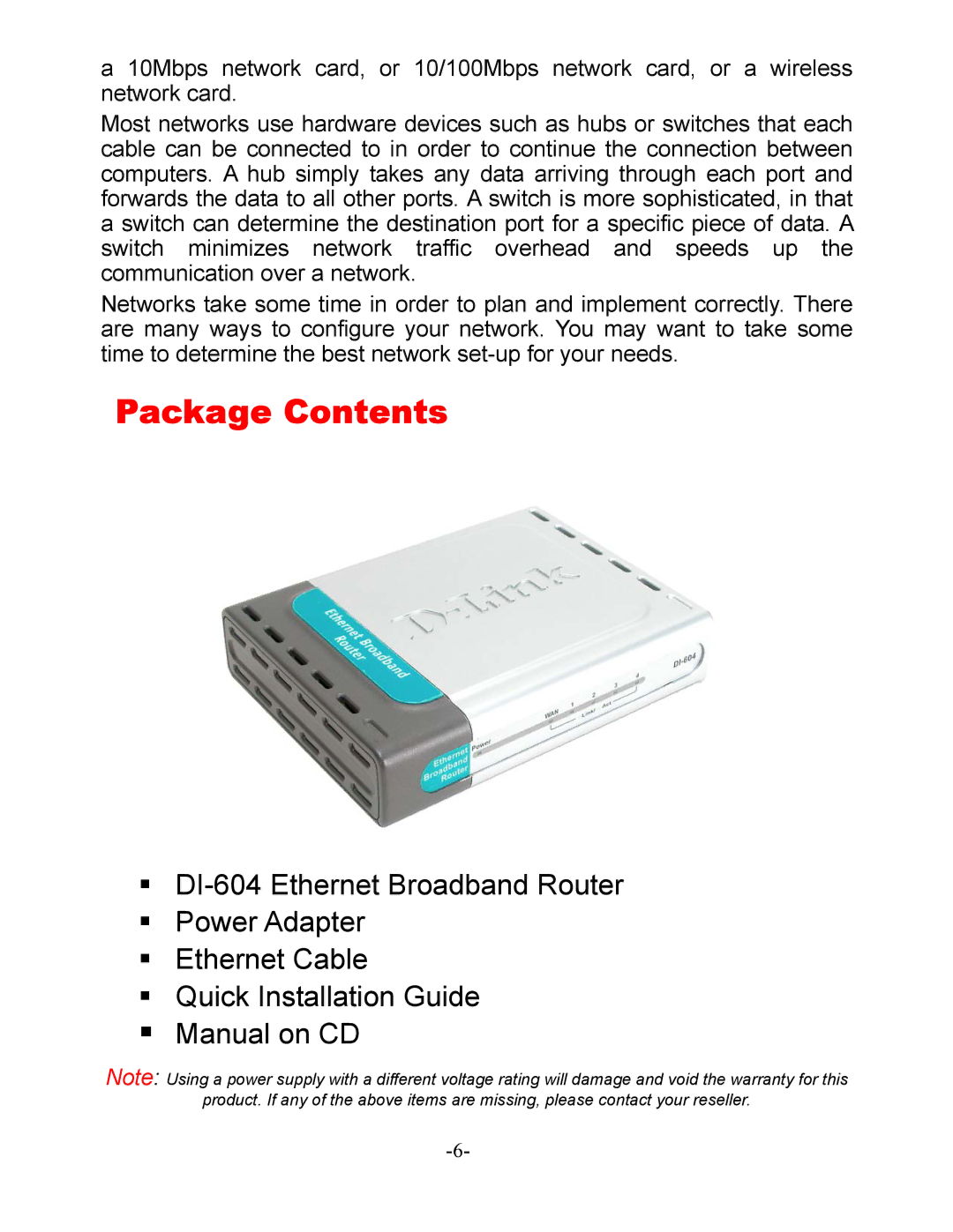 D-Link DI-604 manual Package Contents 