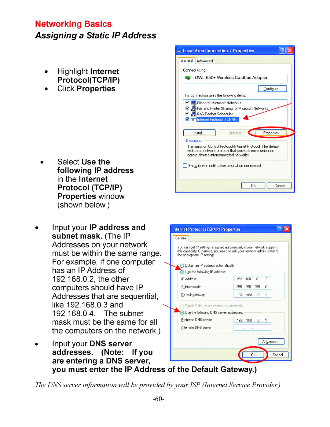 D-Link DI-604 manual You must enter the IP Address of the Default Gateway 