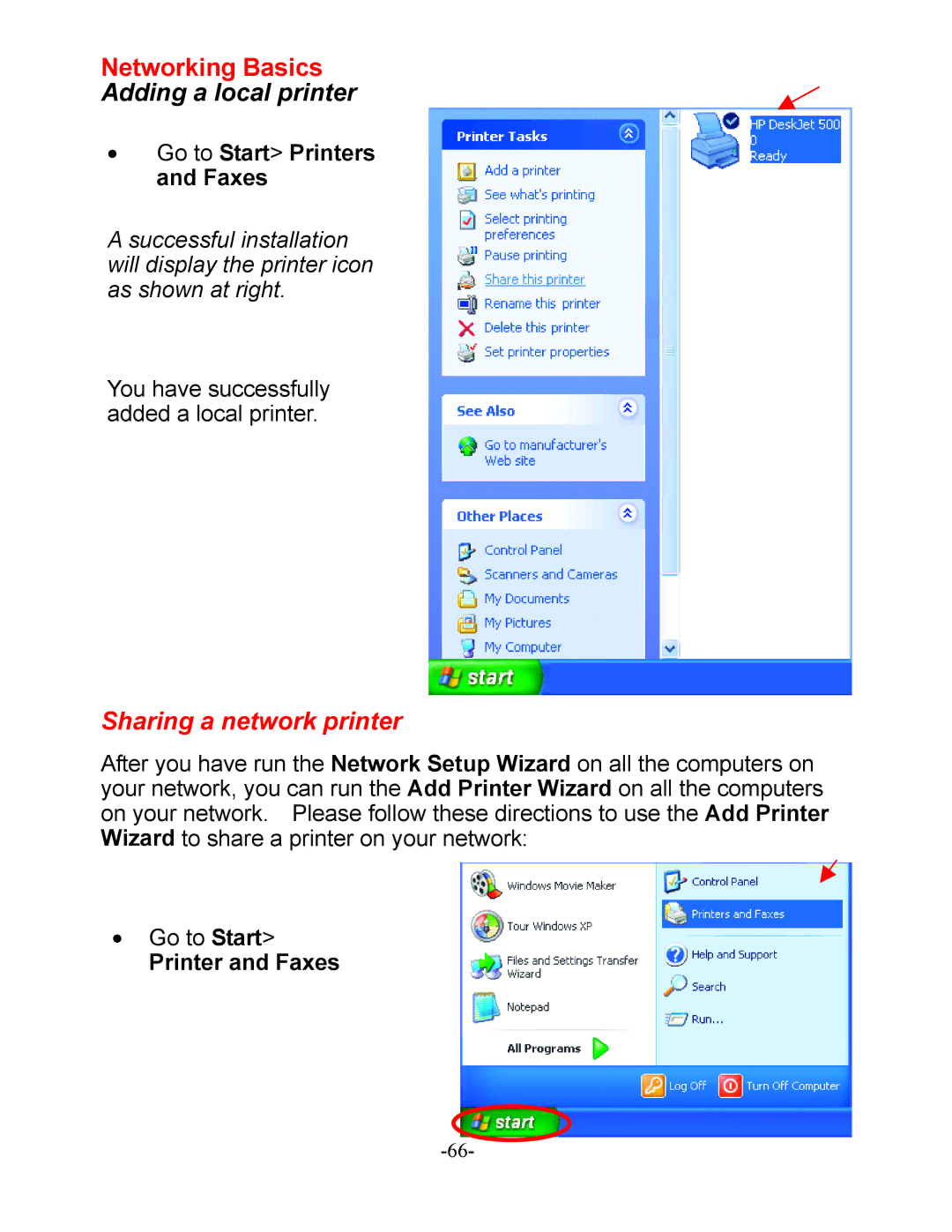 D-Link DI-604 manual Go to Start Printers and Faxes, Printer and Faxes 