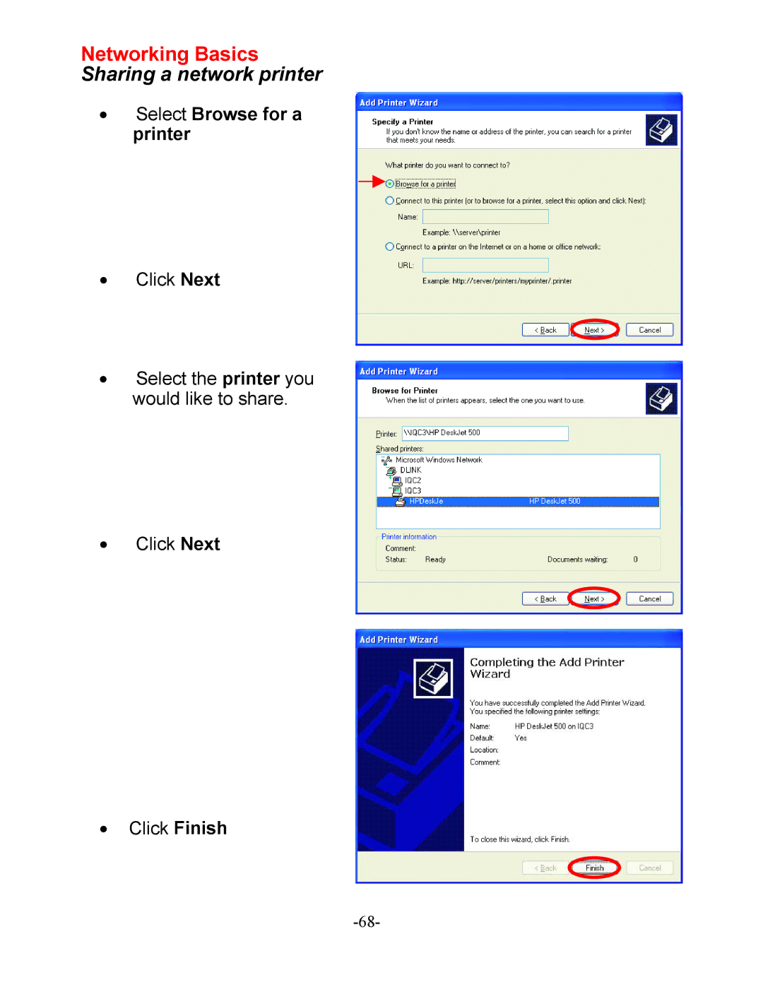 D-Link DI-604 manual Select Browse for a printer 