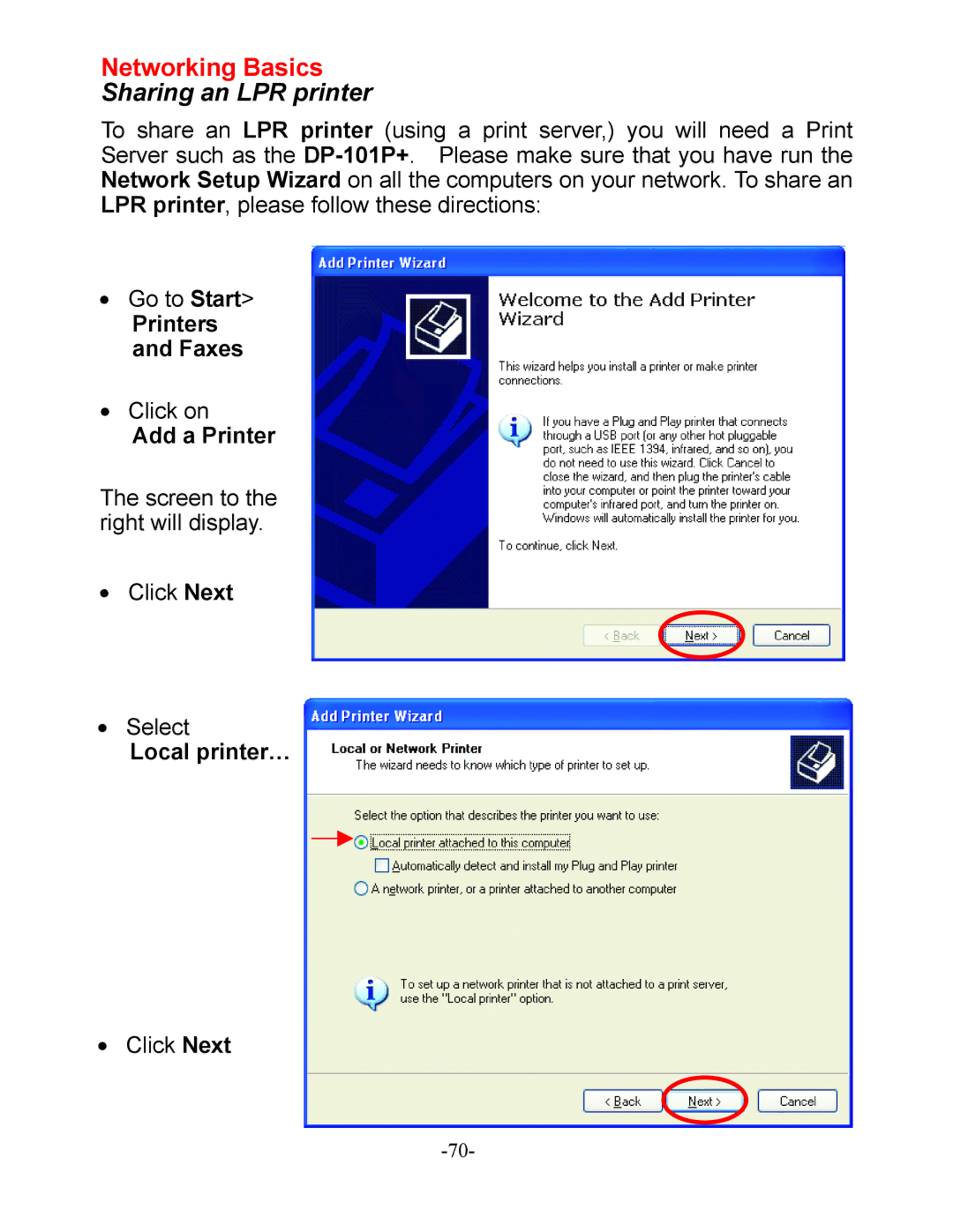 D-Link DI-604 manual Sharing an LPR printer, Local printer… 