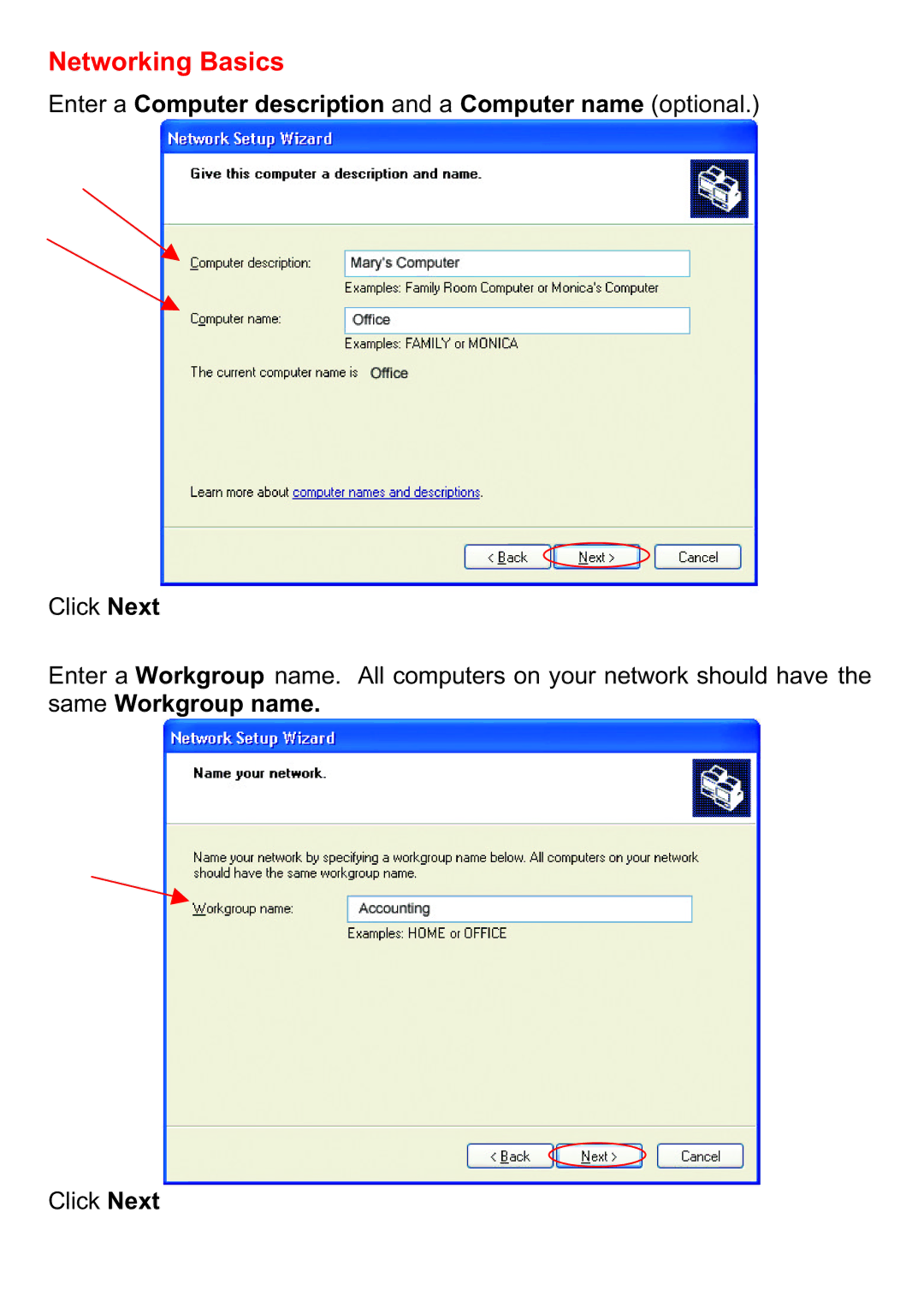 D-Link DI-604 manual Enter a Computer description and a Computer name optional 