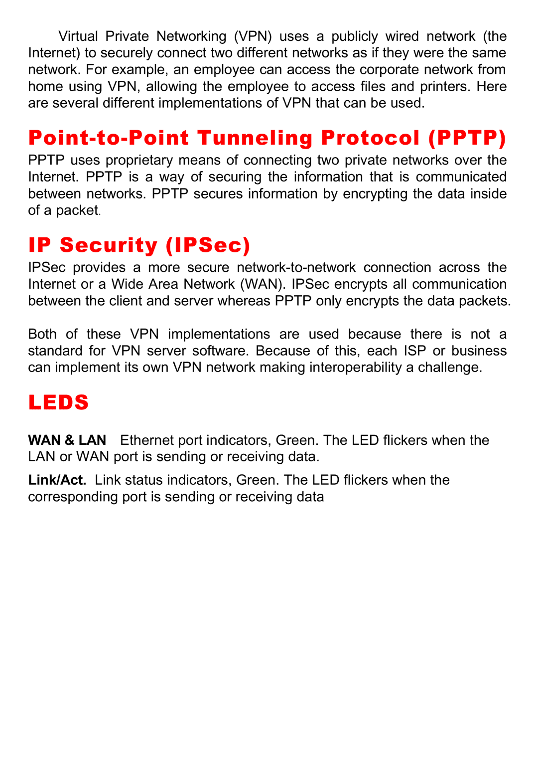 D-Link DI-604 manual Point-to-Point Tunneling Protocol Pptp, IP Security IPSec 