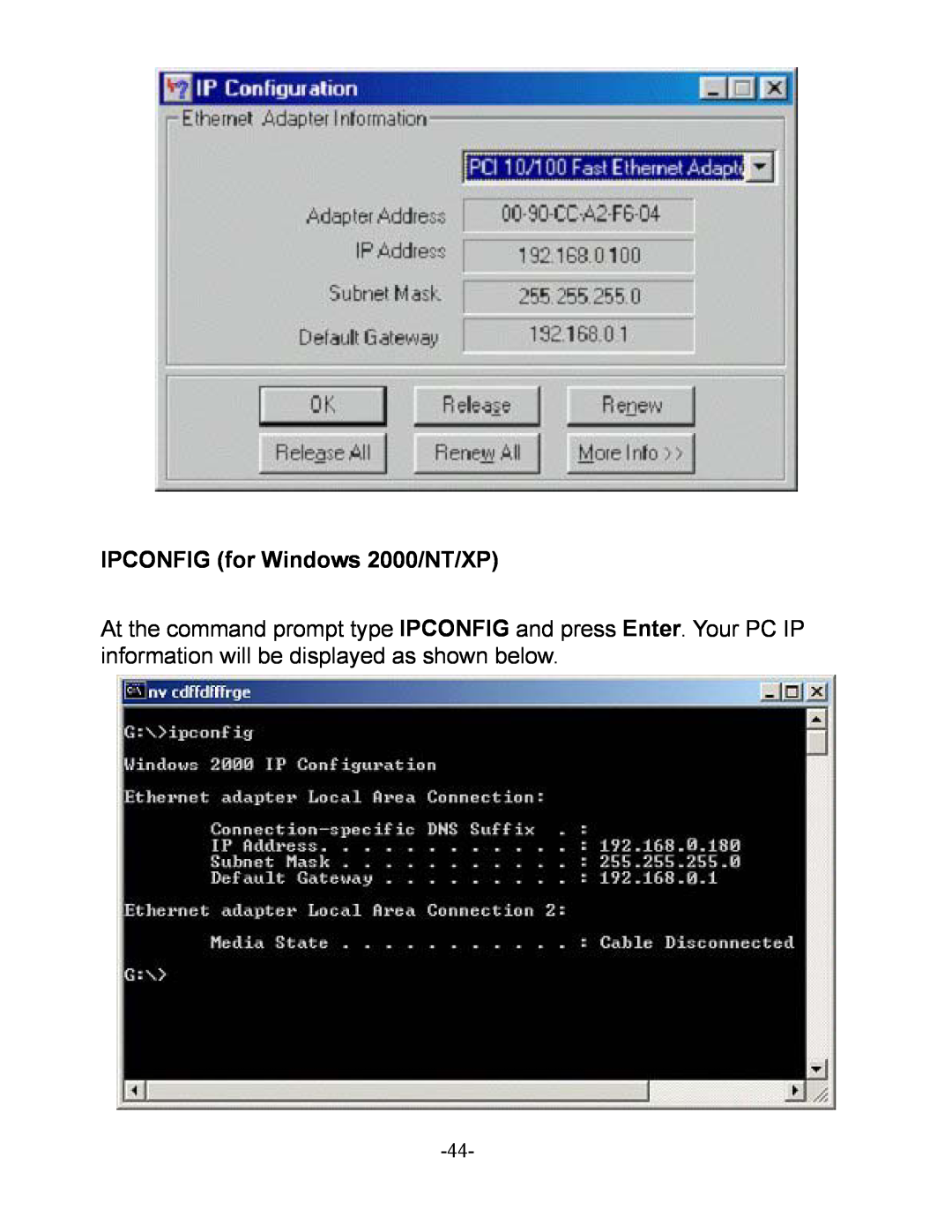 D-Link DI-604 manual IPCONFIG for Windows 2000/NT/XP 