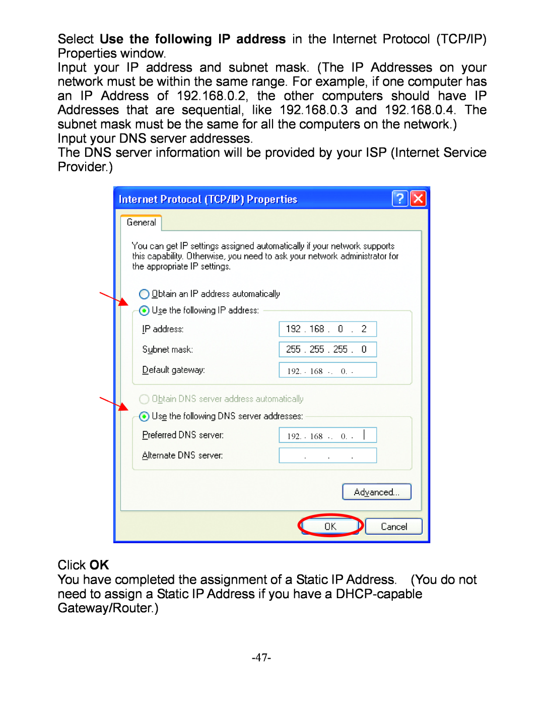 D-Link DI-604 manual Input your DNS server addresses 