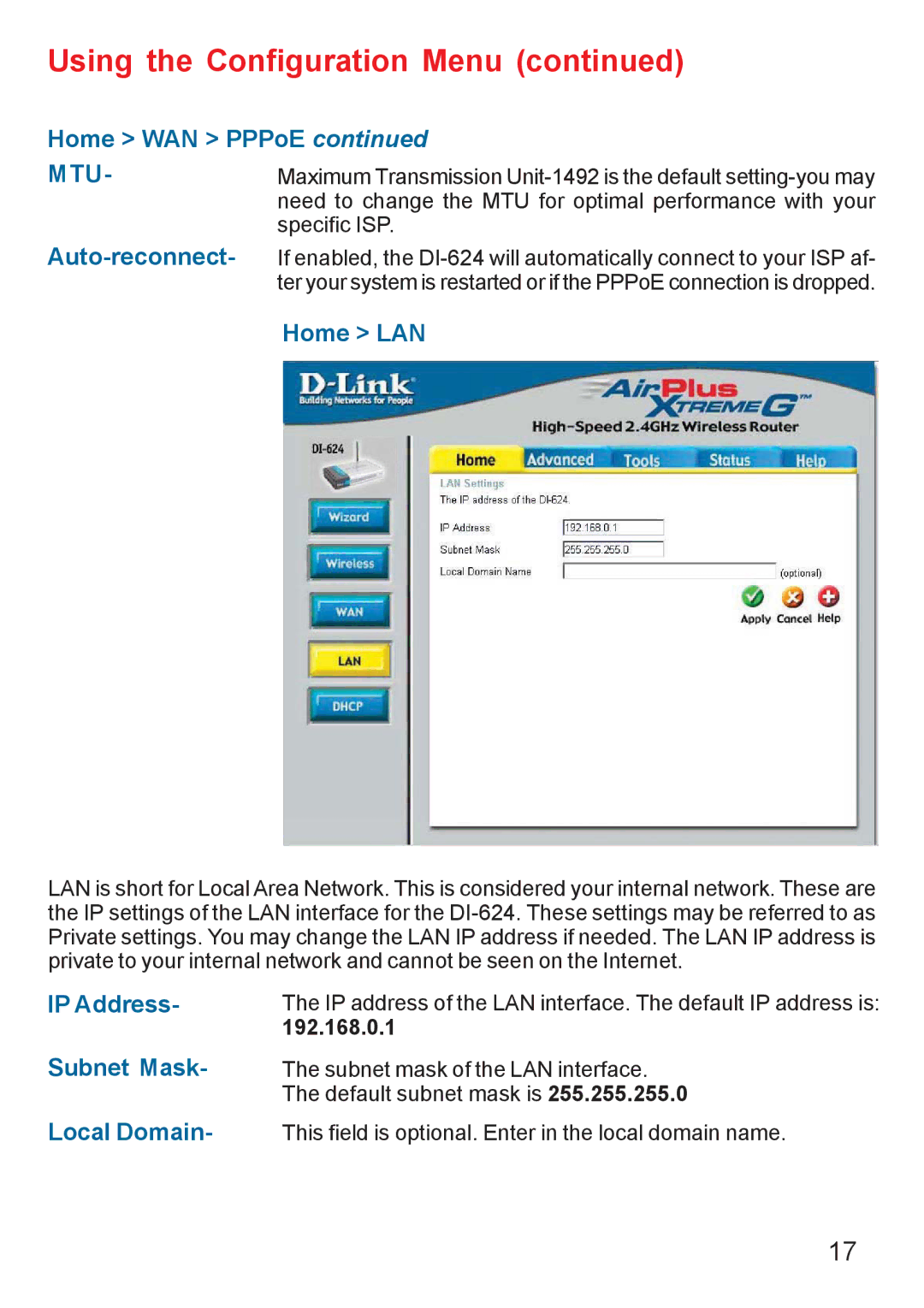 D-Link DI-624 manual 192.168.0.1 