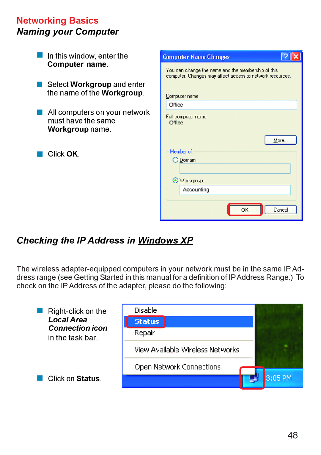 D-Link DI-624 manual Checking the IP Address in Windows XP, Computer name 