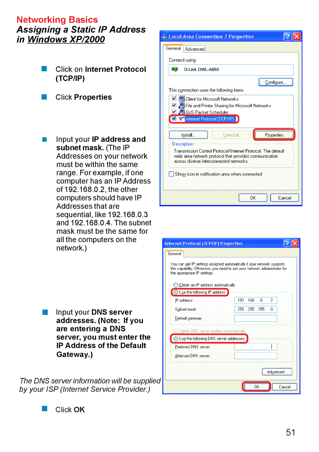 D-Link DI-624 manual Assigning a Static IP Address Windows XP/2000 