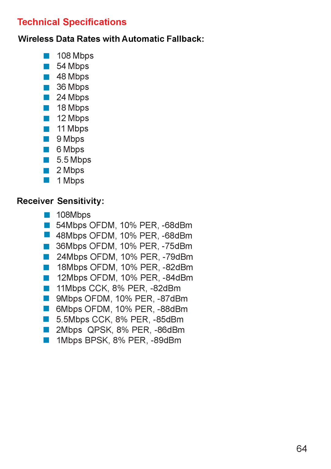 D-Link DI-624 manual Wireless Data Rates with Automatic Fallback 