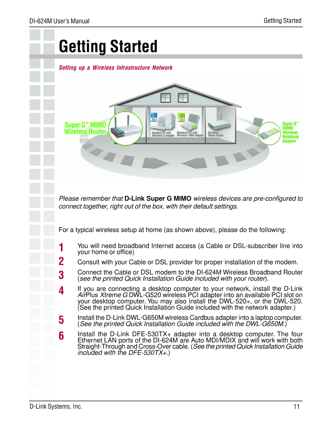 D-Link DI-624M manual Getting Started 