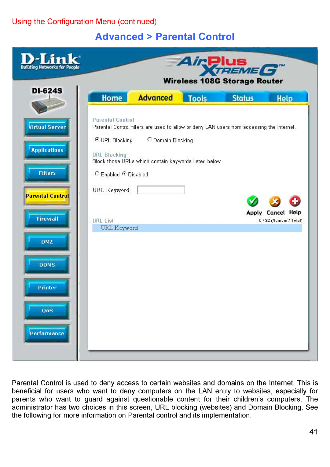 D-Link DI-624S manual Advanced Parental Control 