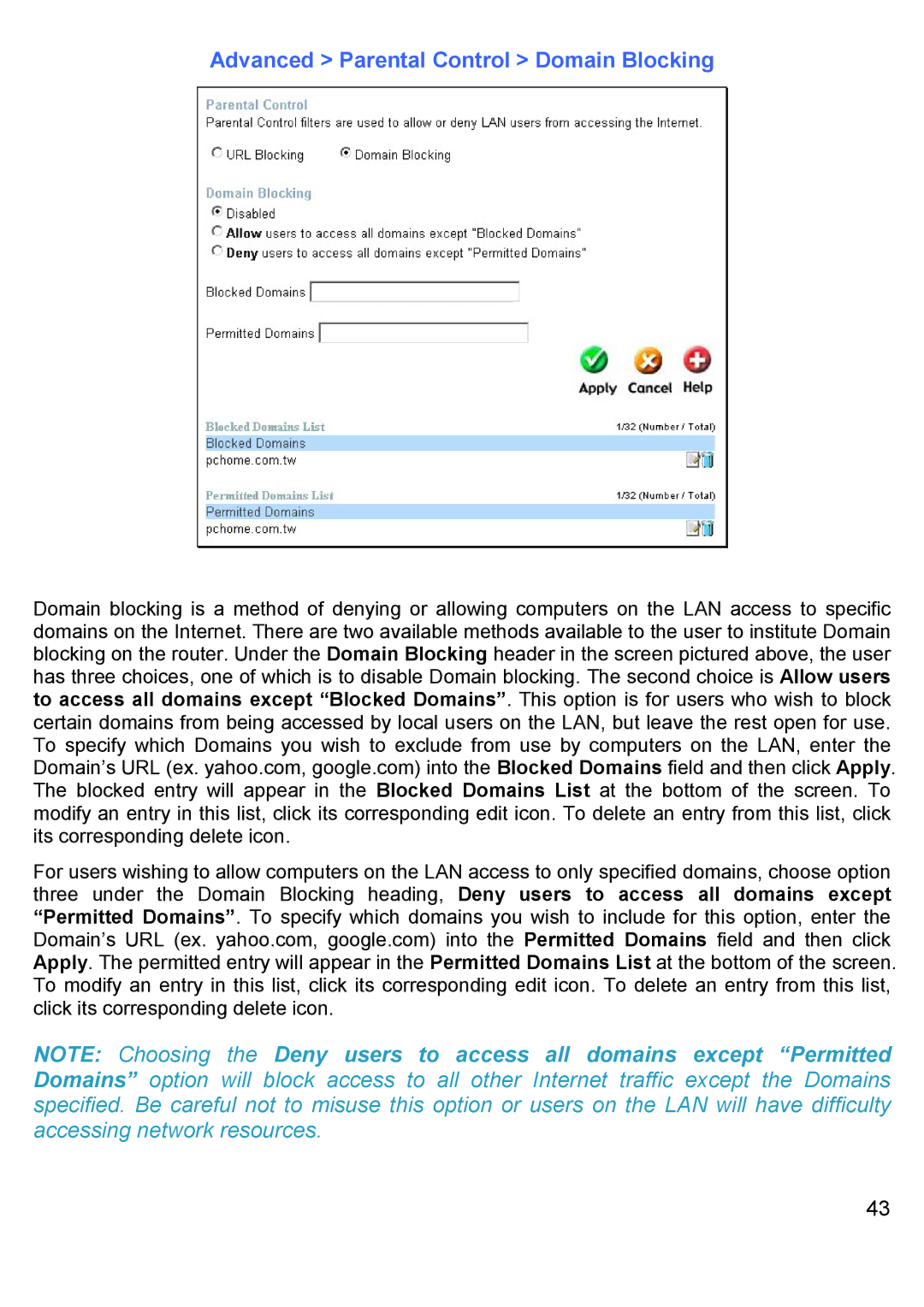 D-Link DI-624S manual Advanced Parental Control Domain Blocking 