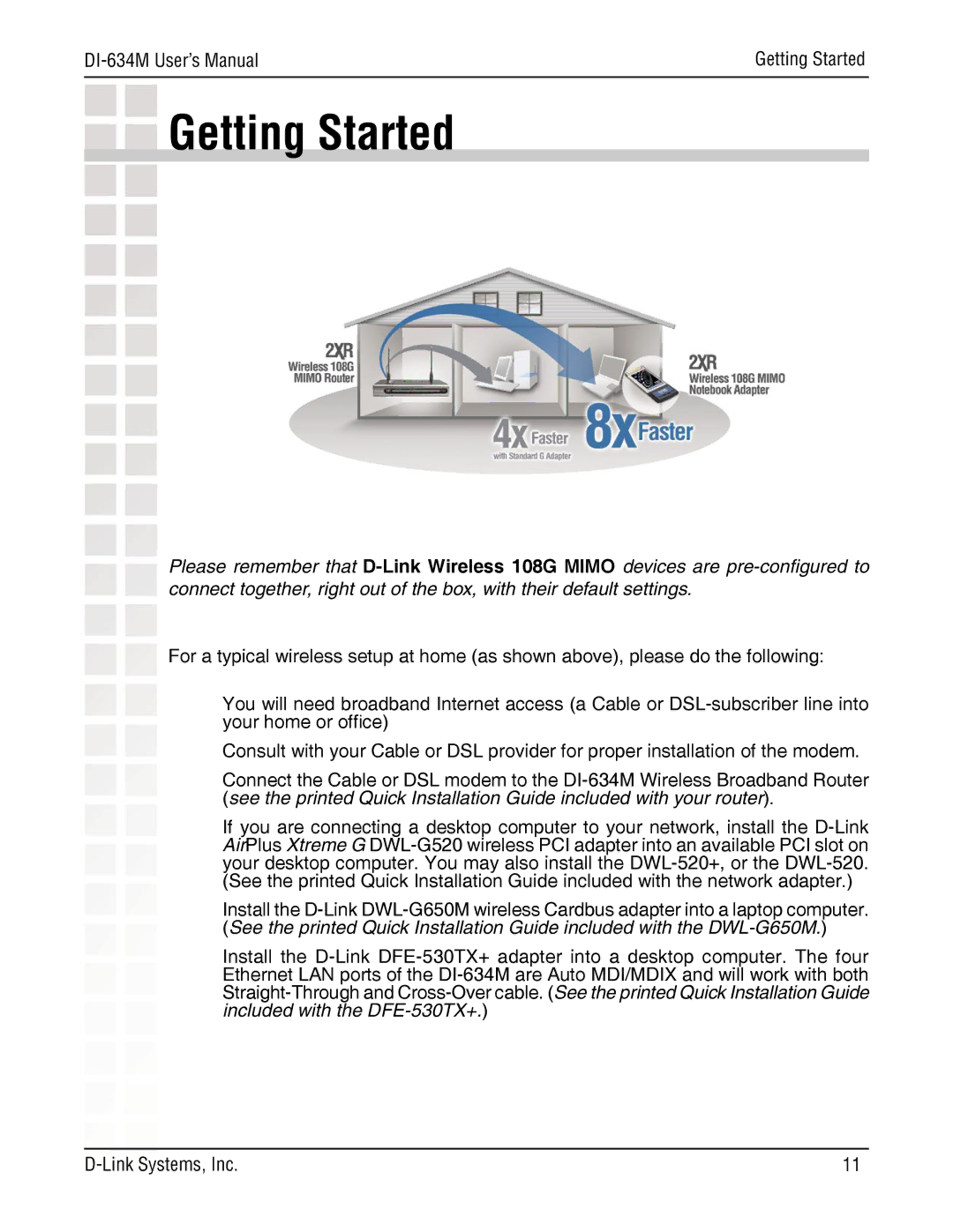 D-Link DI-634M manual Getting Started 