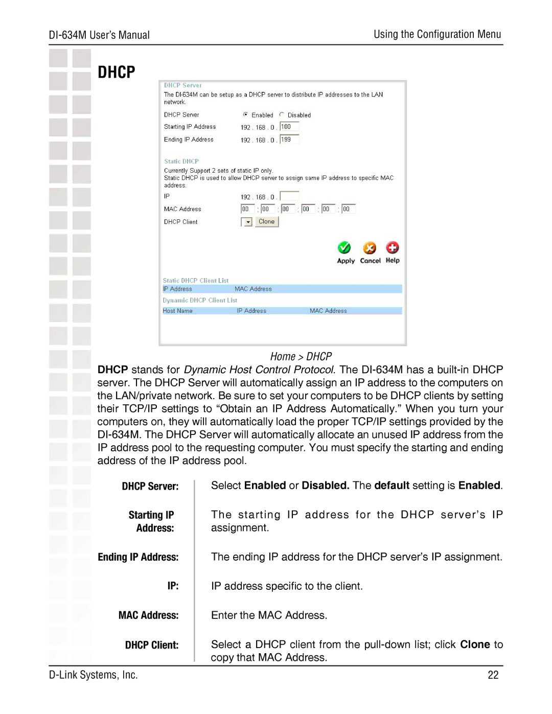 D-Link DI-634M manual Home Dhcp 