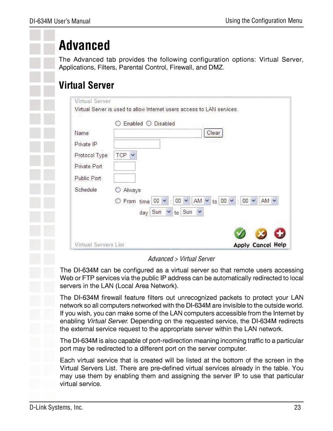 D-Link DI-634M manual Advanced Virtual Server 