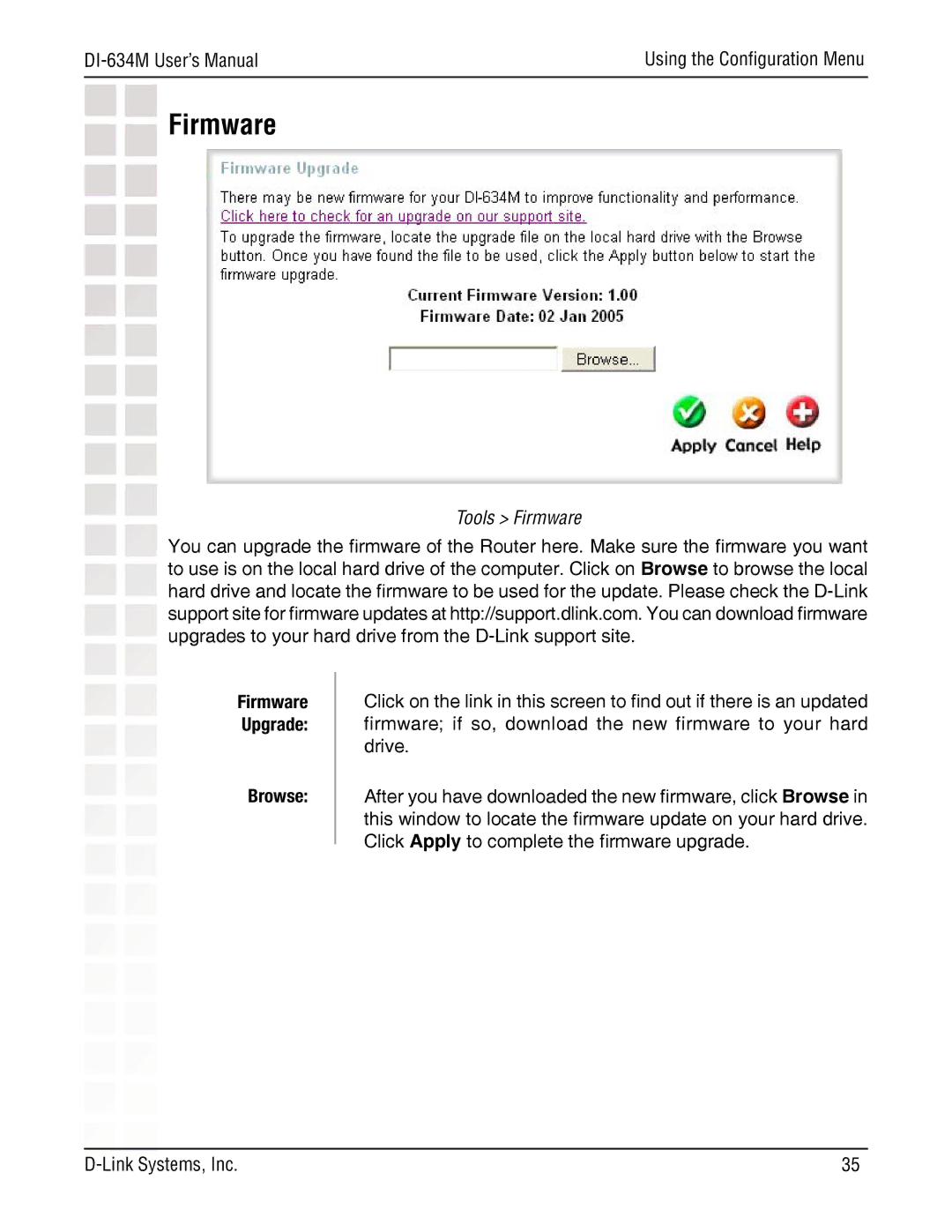 D-Link DI-634M manual Tools Firmware, Browse 