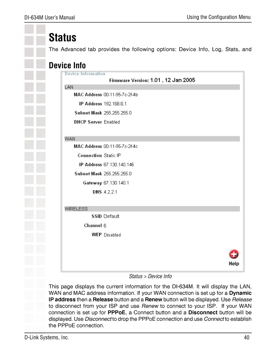 D-Link DI-634M manual Status Device Info 