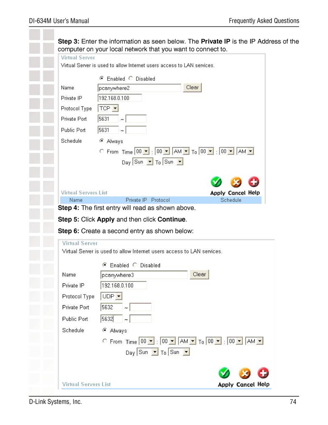 D-Link DI-634M manual Create a second entry as shown below Link Systems, Inc 