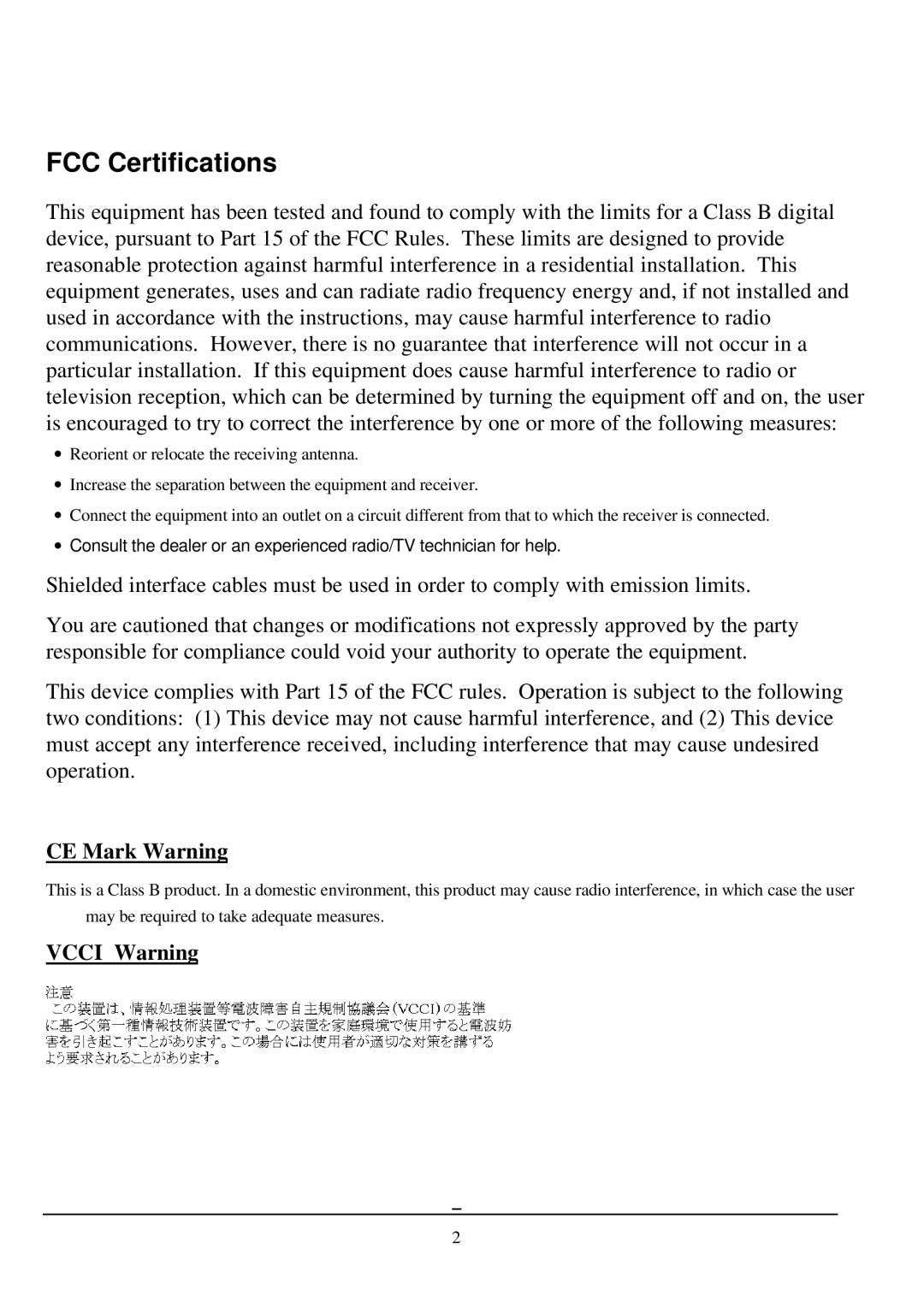 D-Link DI-701 manual CE Mark Warning, Vcci Warning 