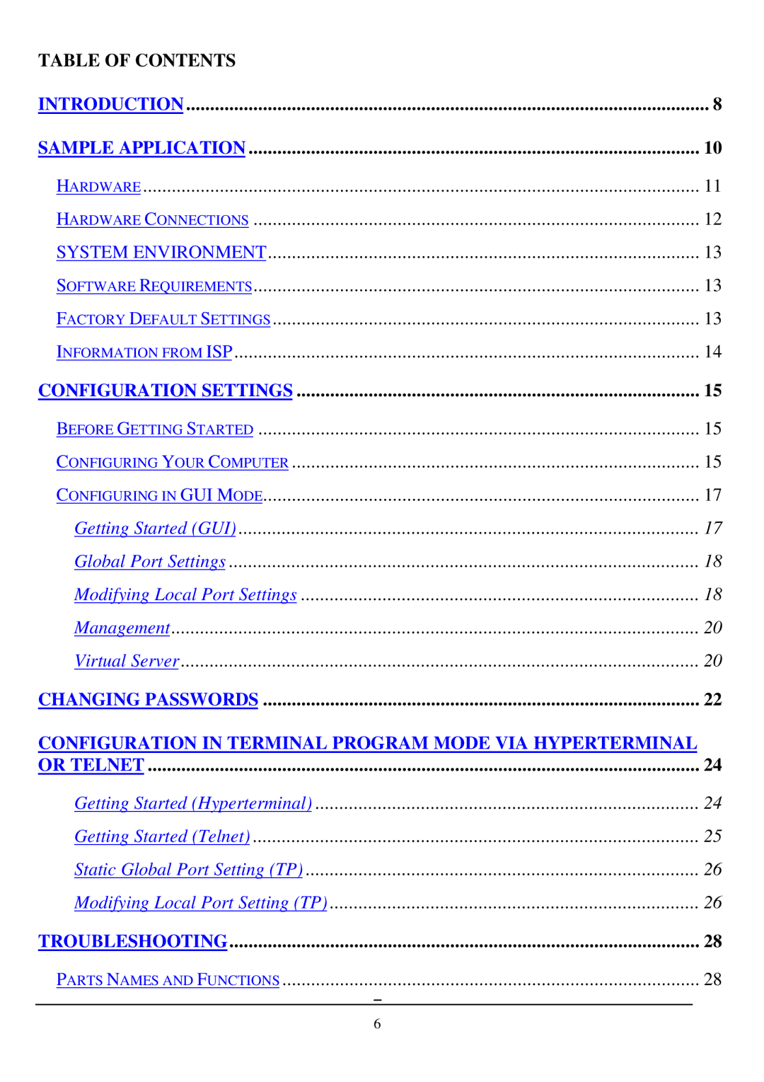 D-Link DI-701 manual Table of Contents Introduction Sample Application 