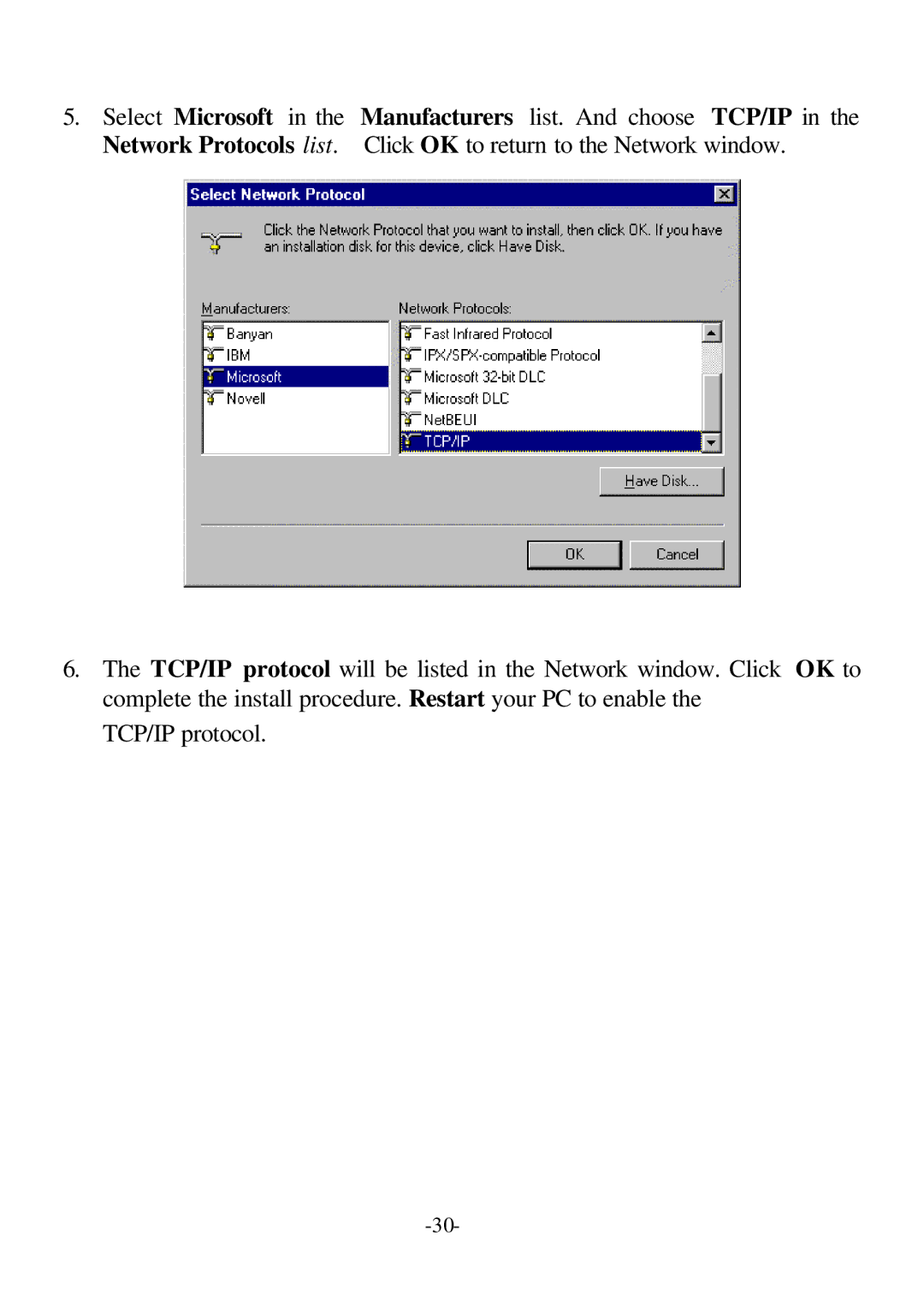 D-Link DI-704P user manual Select Microsoft in the Network Protocols list 