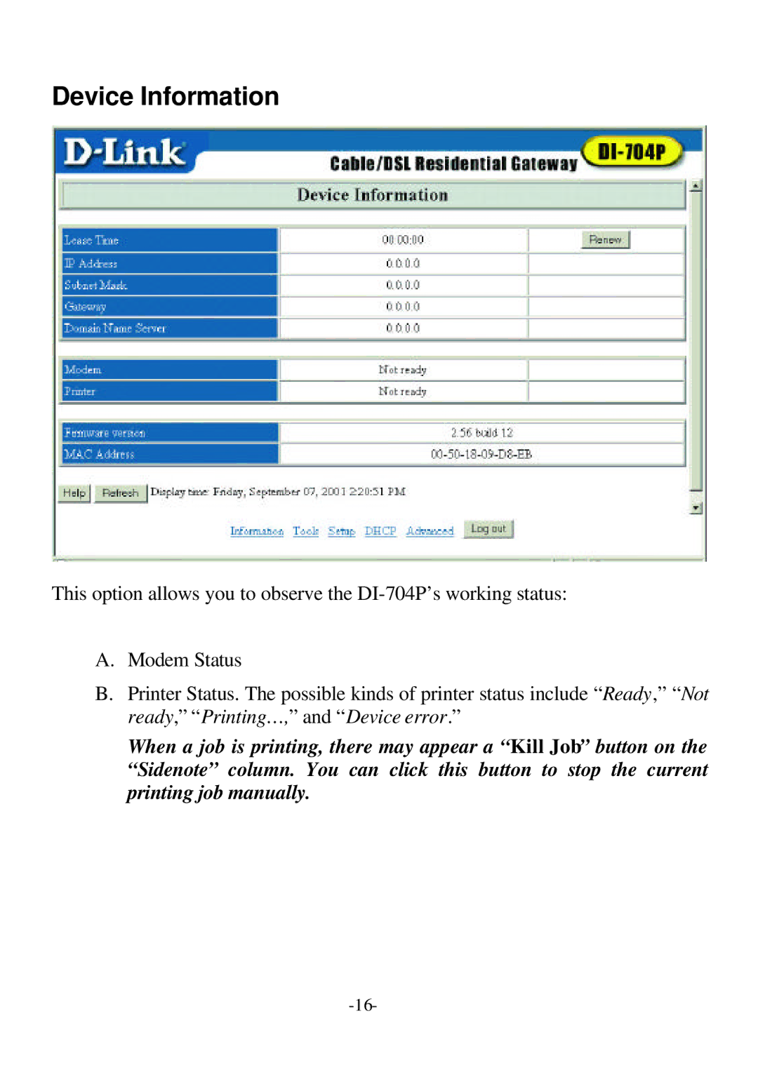 D-Link DI-704P user manual Device Information 