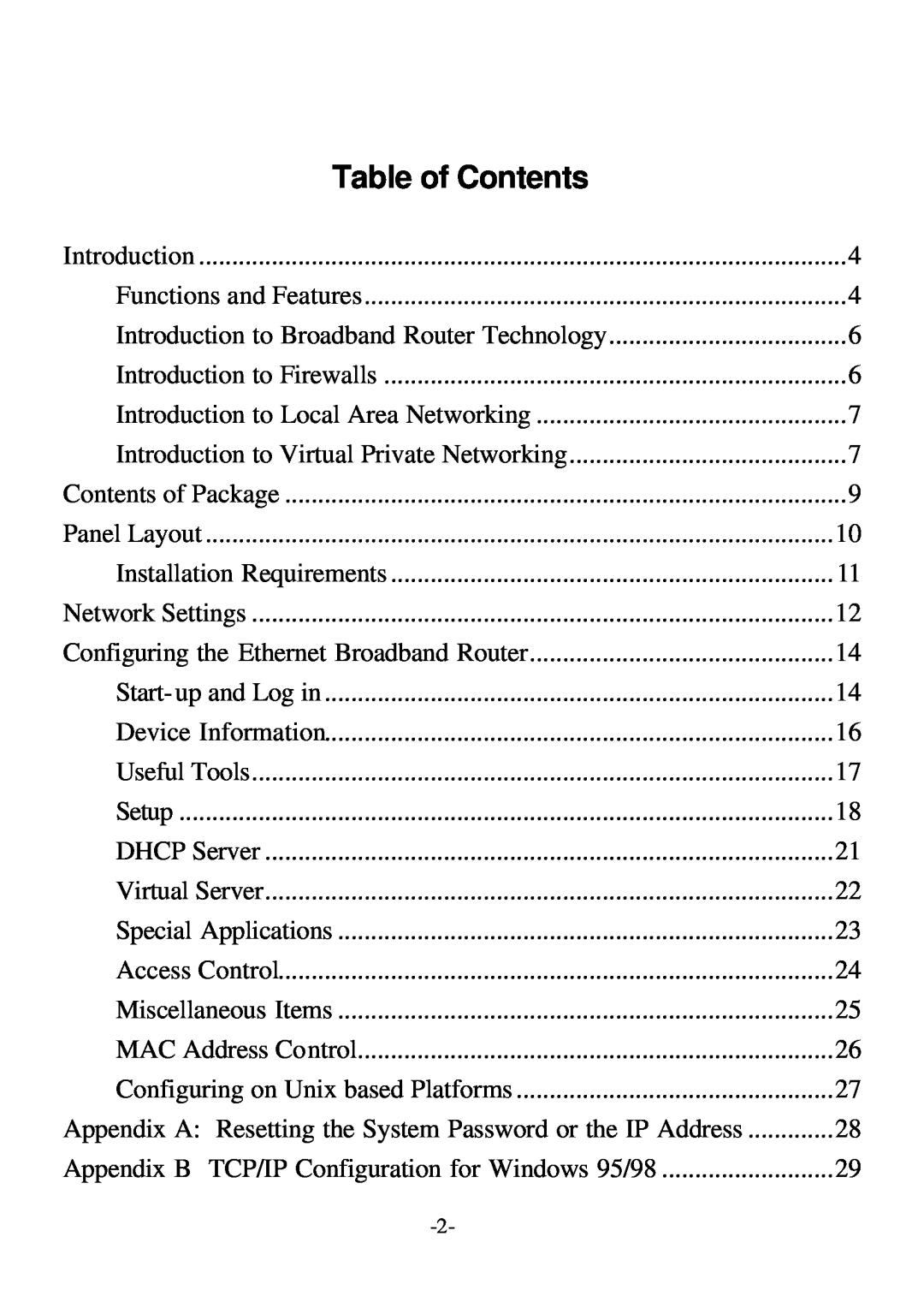 D-Link DI-704P user manual Table of Contents 