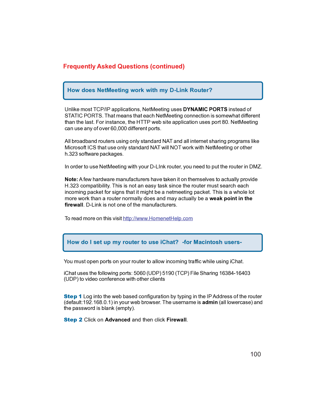 D-Link DI-704UP manual How does NetMeeting work with my D-Link Router? 